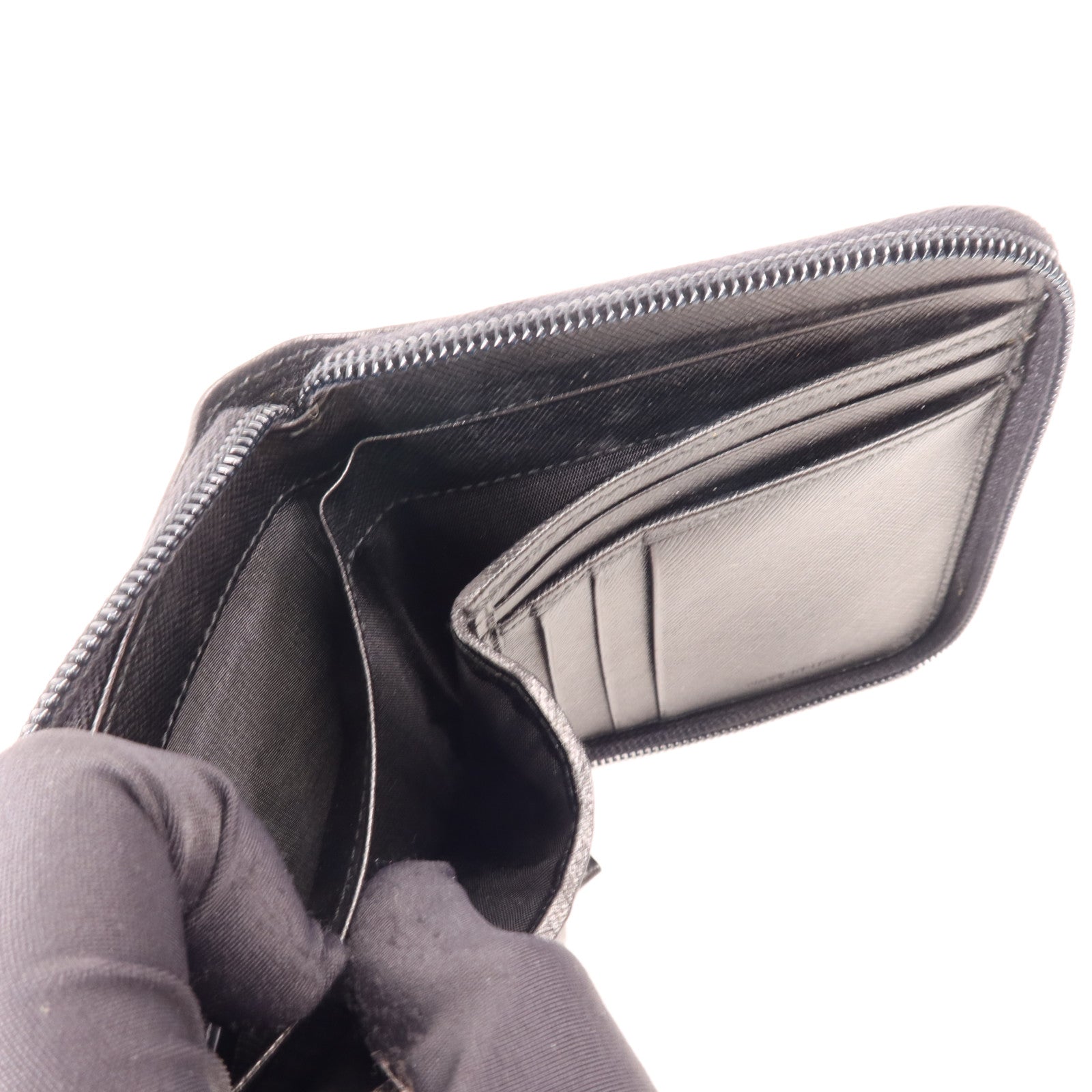 PRADA 牛皮皮革Zipped Wallet銀扣錢包