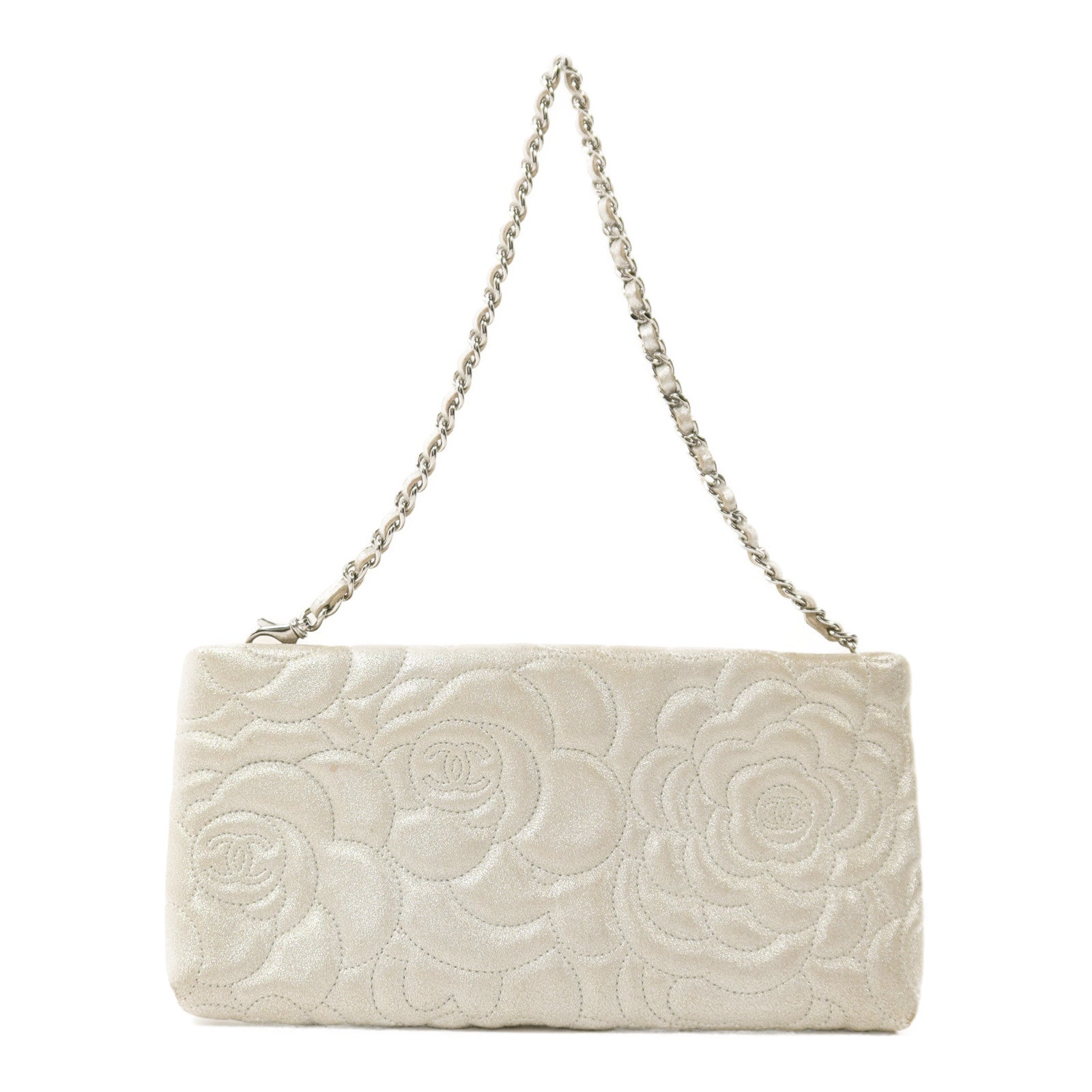 CHANEL 【激減優惠】羊皮皮革Cameolla Flower Pouch銀扣鏈帶肩背袋