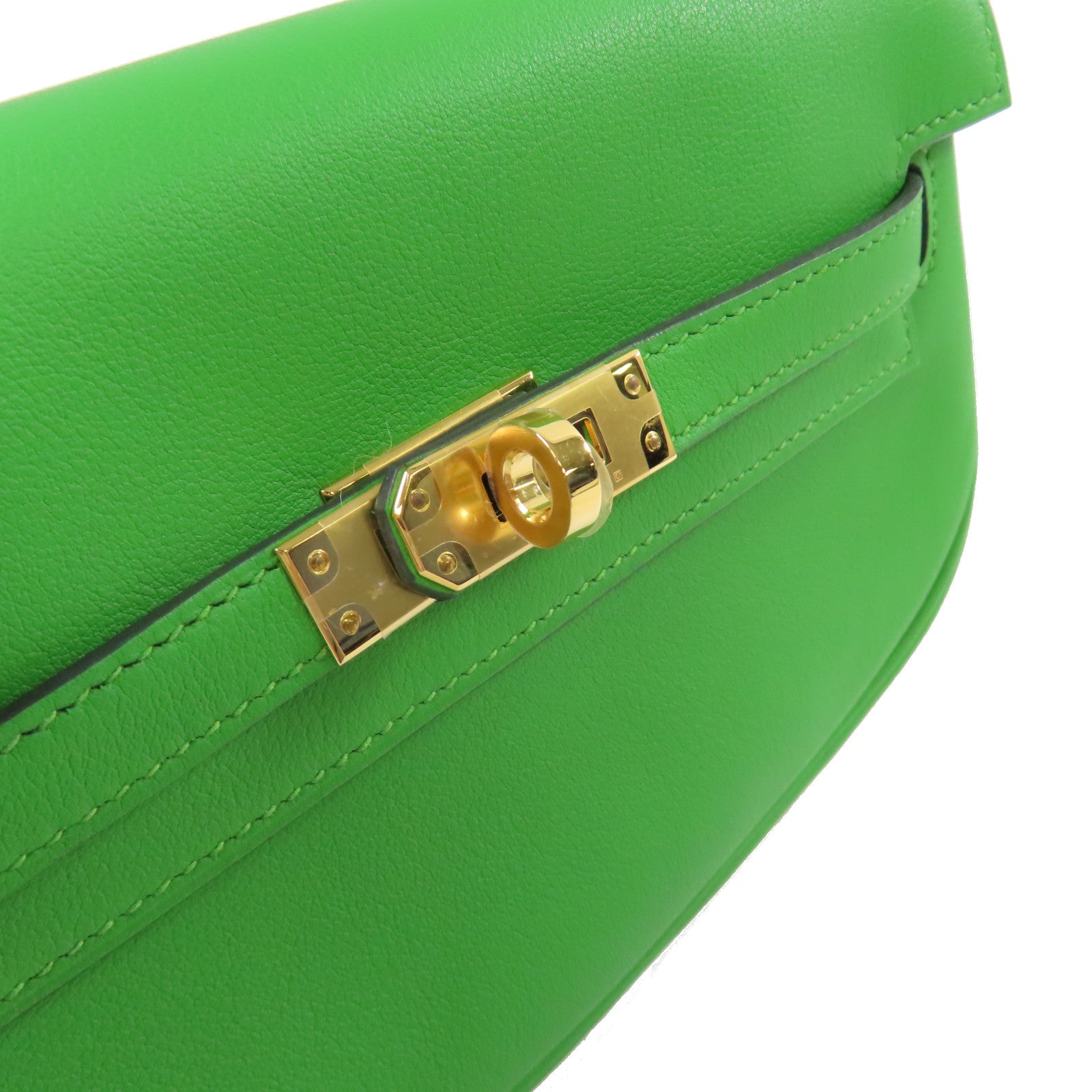HERMES 【激減優惠】Swift皮革Kelly Moove Shoulder Bag金扣肩背袋A8 Vert Yucca絲蘭綠色