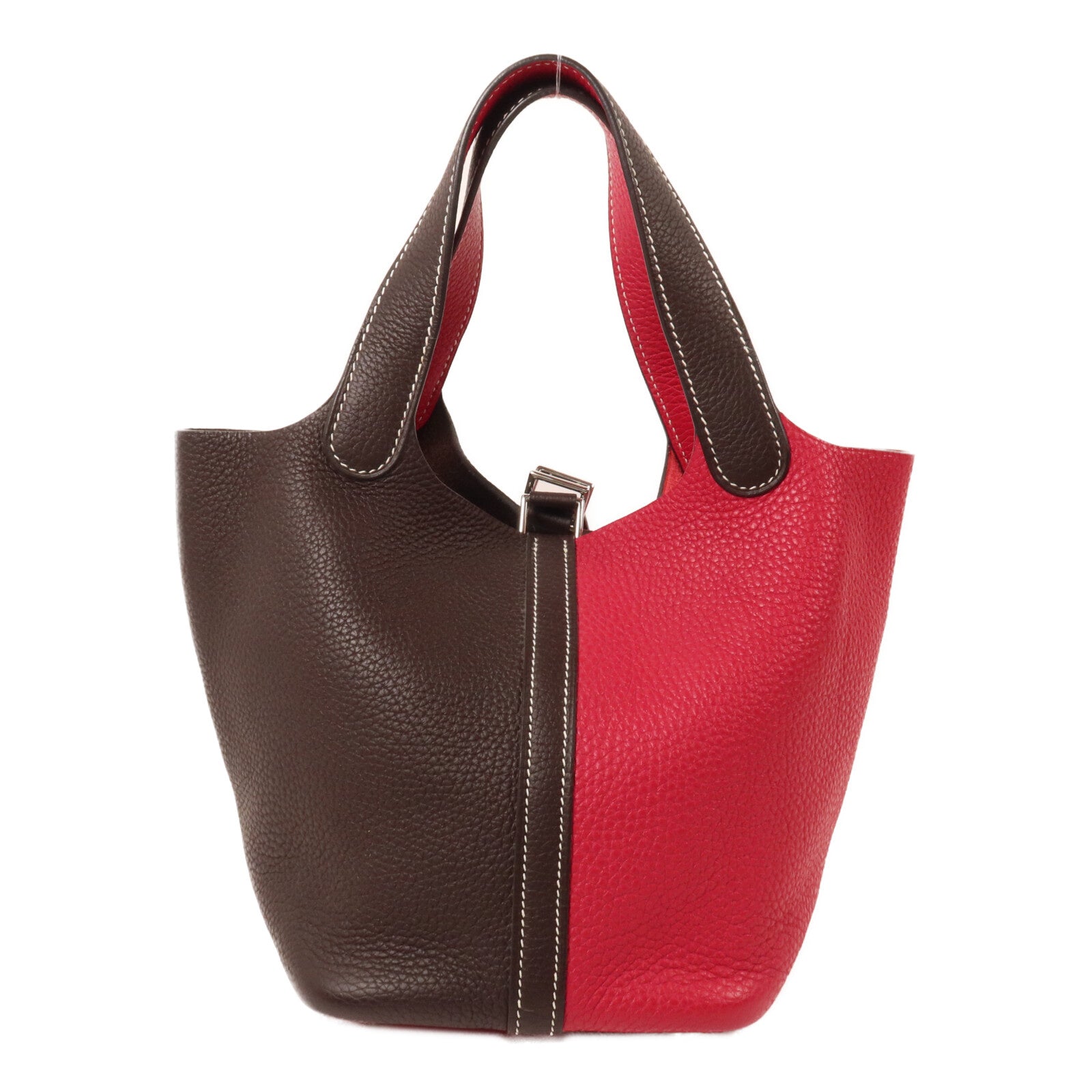 HERMES Clemence皮革Picotin PM手挽袋Rouge Sellier/Framboise