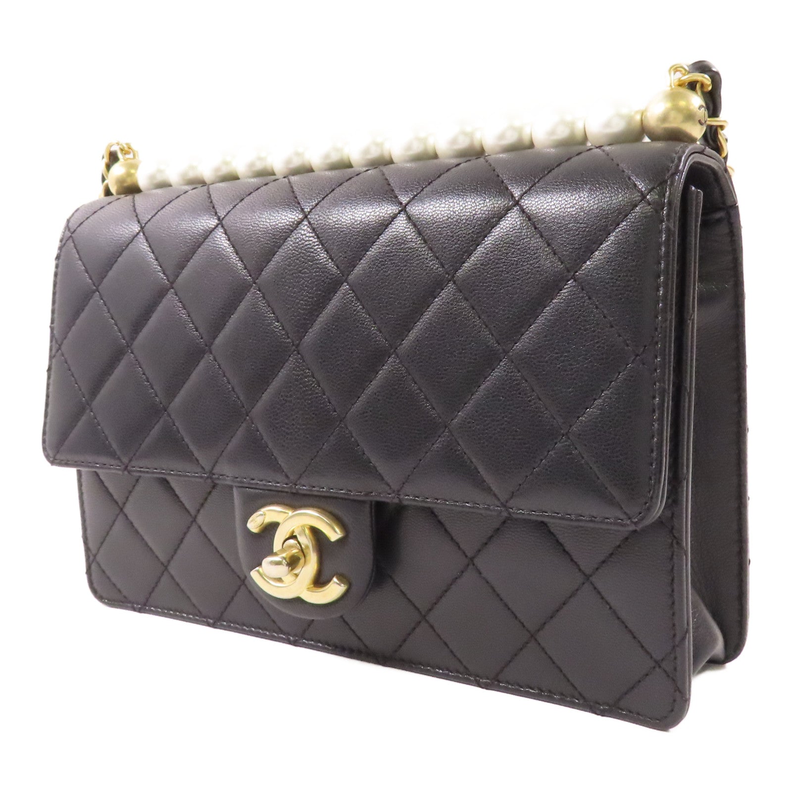 CHANEL 牛皮皮革Chain Shoulder金扣鏈帶肩背袋