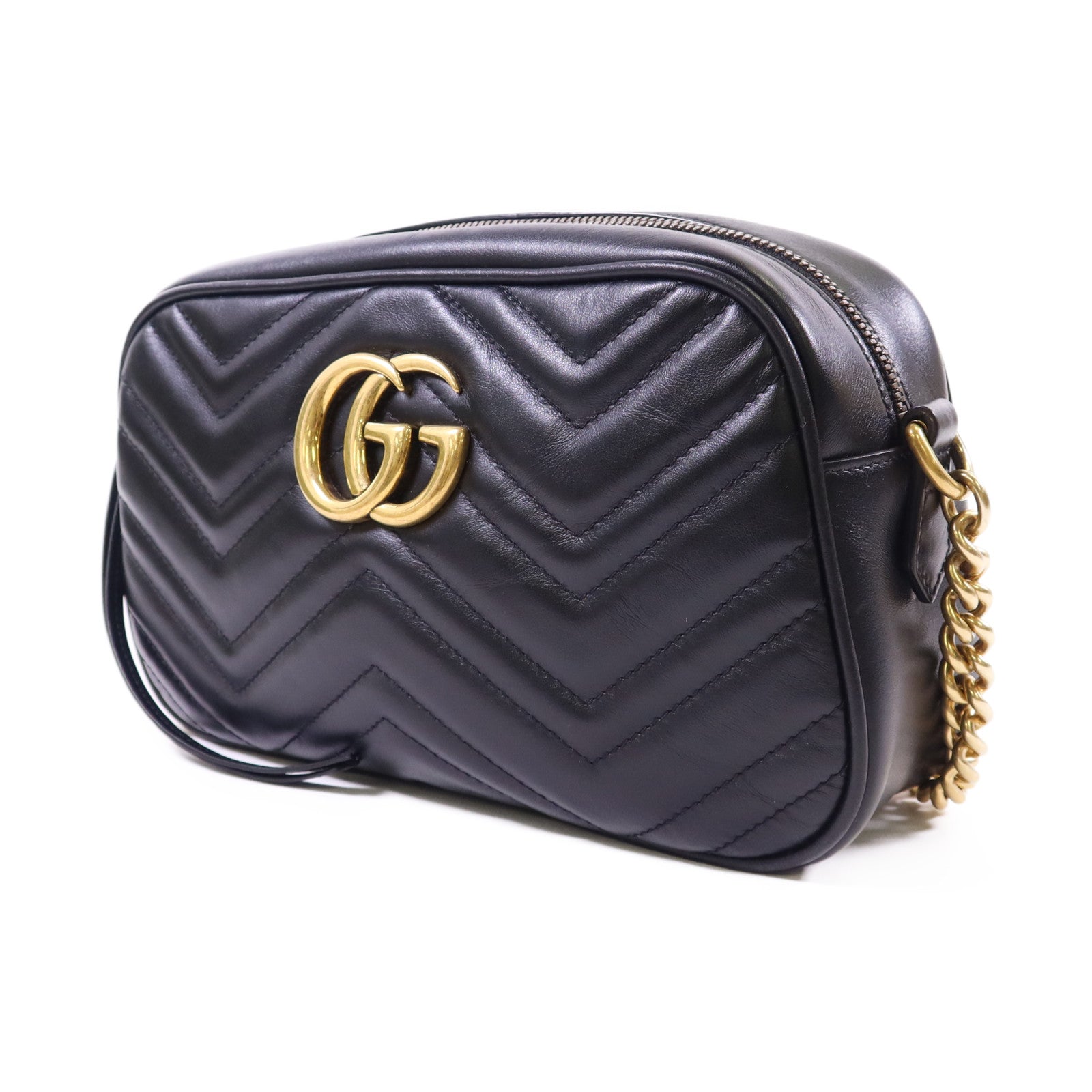 GUCCI 牛皮皮革GG Marmont Small金扣鏈帶肩背袋