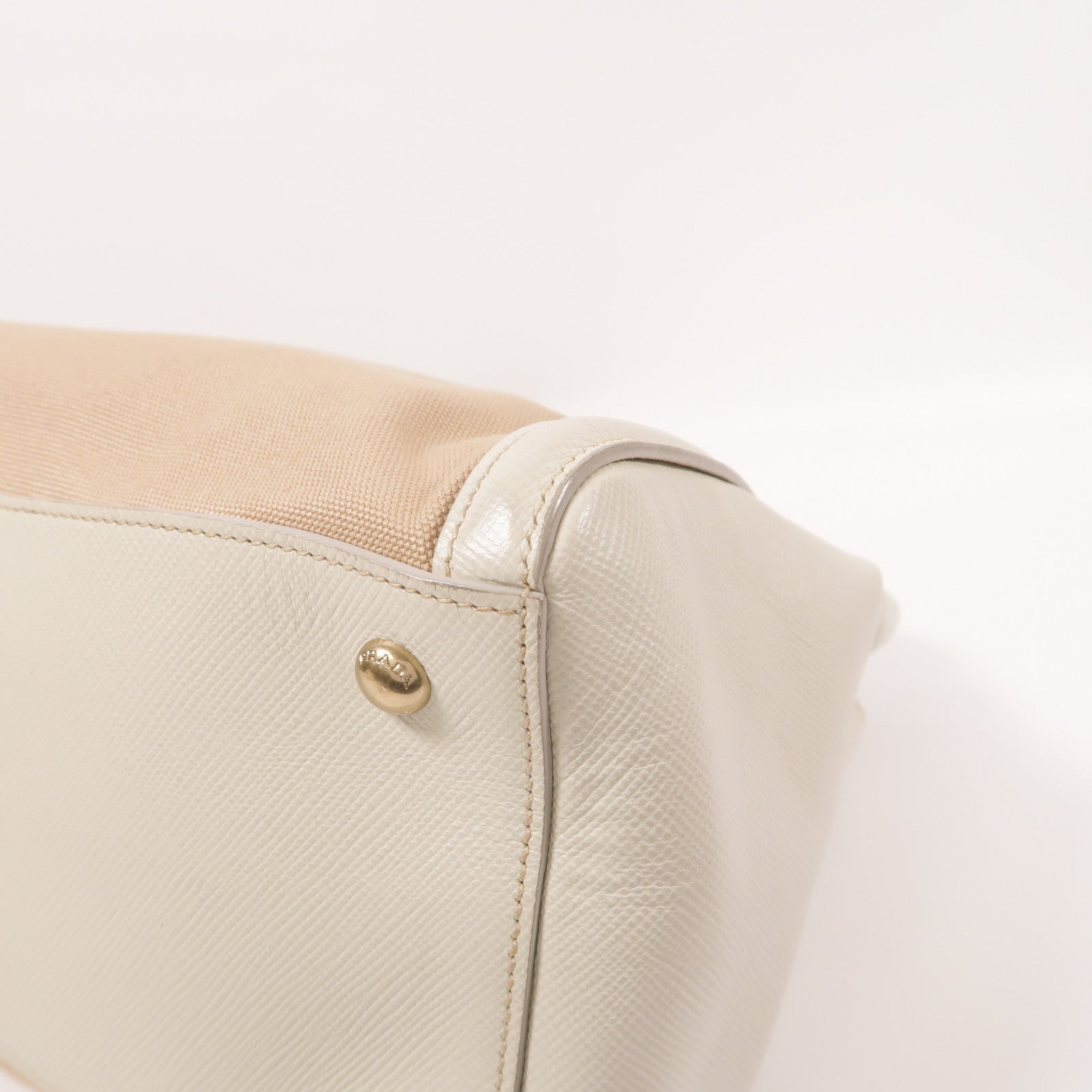 PRADA 【激減優惠】帆布/皮革Tote Bag金扣手挽袋