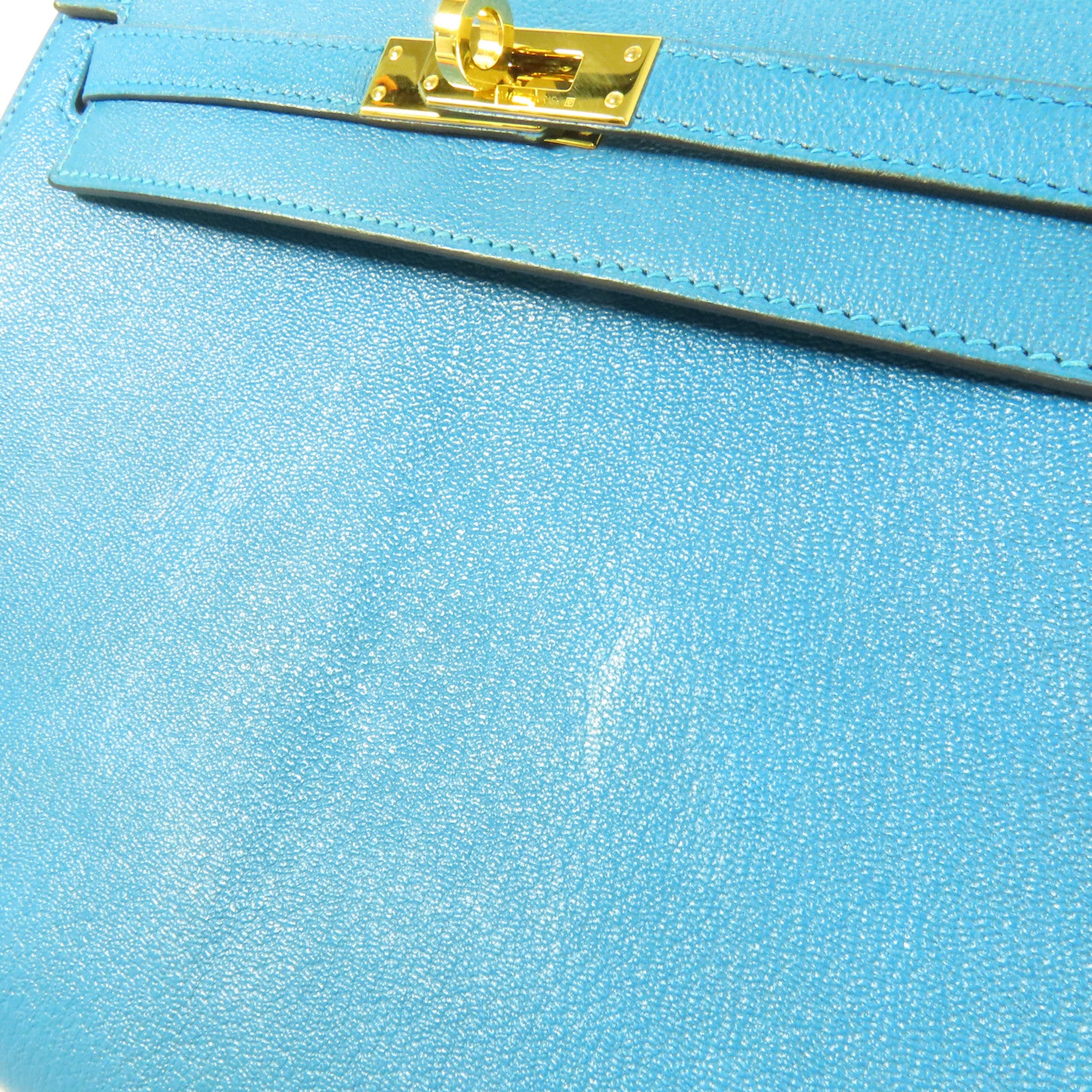 HERMES Chevre皮革Kelly 25金扣手挽肩背兩用袋Blue Zanzibar