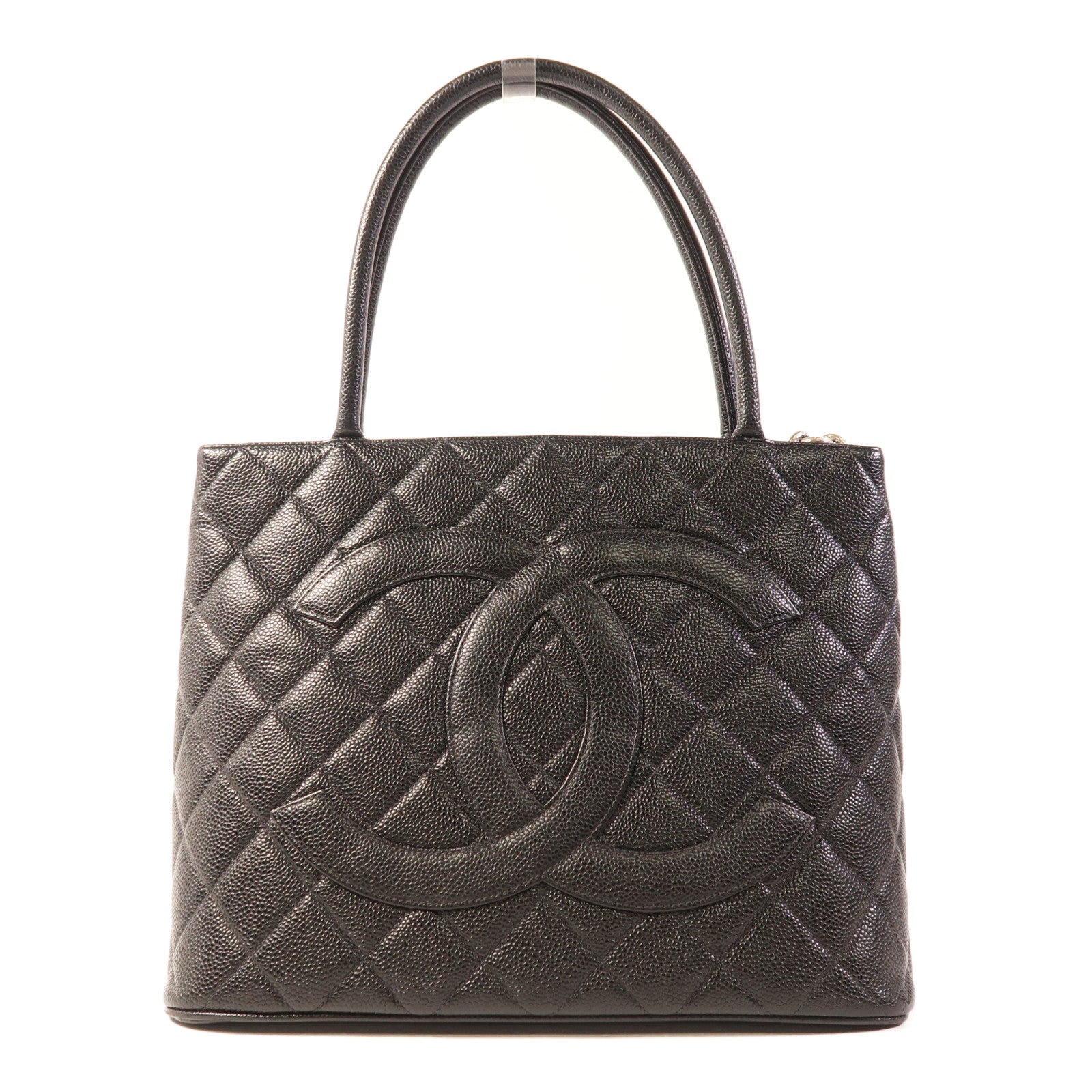 CHANEL 牛皮皮革Tote Bag銀扣肩背袋