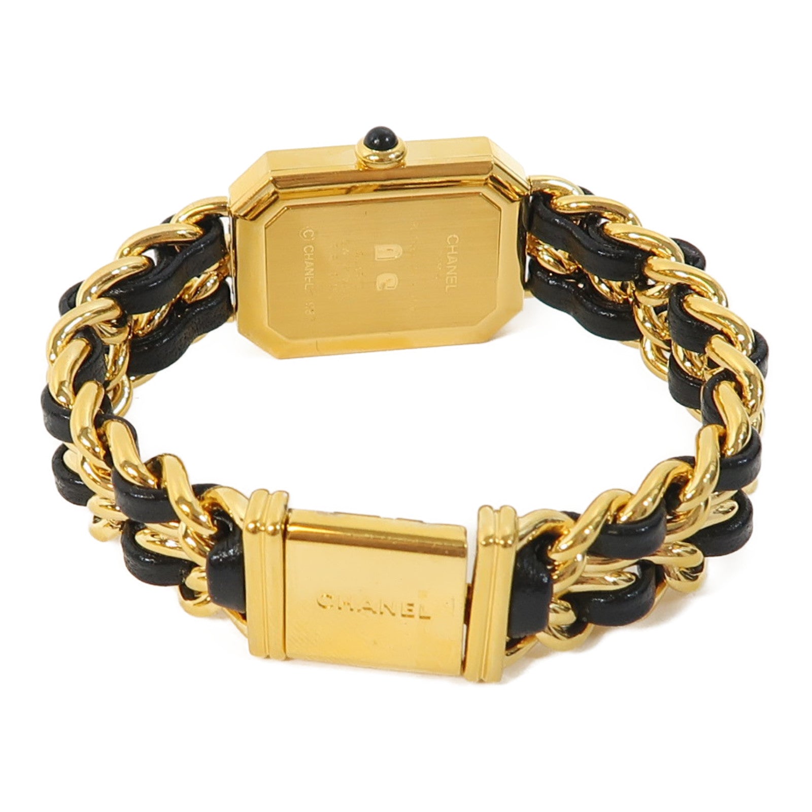 CHANEL Premiere S鍍金/皮革帶手錶石英機芯黑色