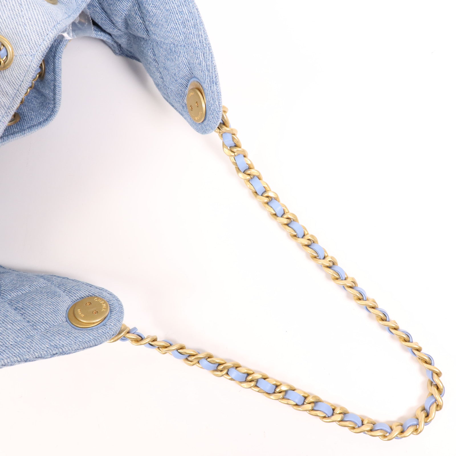 CHANEL 牛仔布Chanel 25 Small金扣鏈帶肩背袋