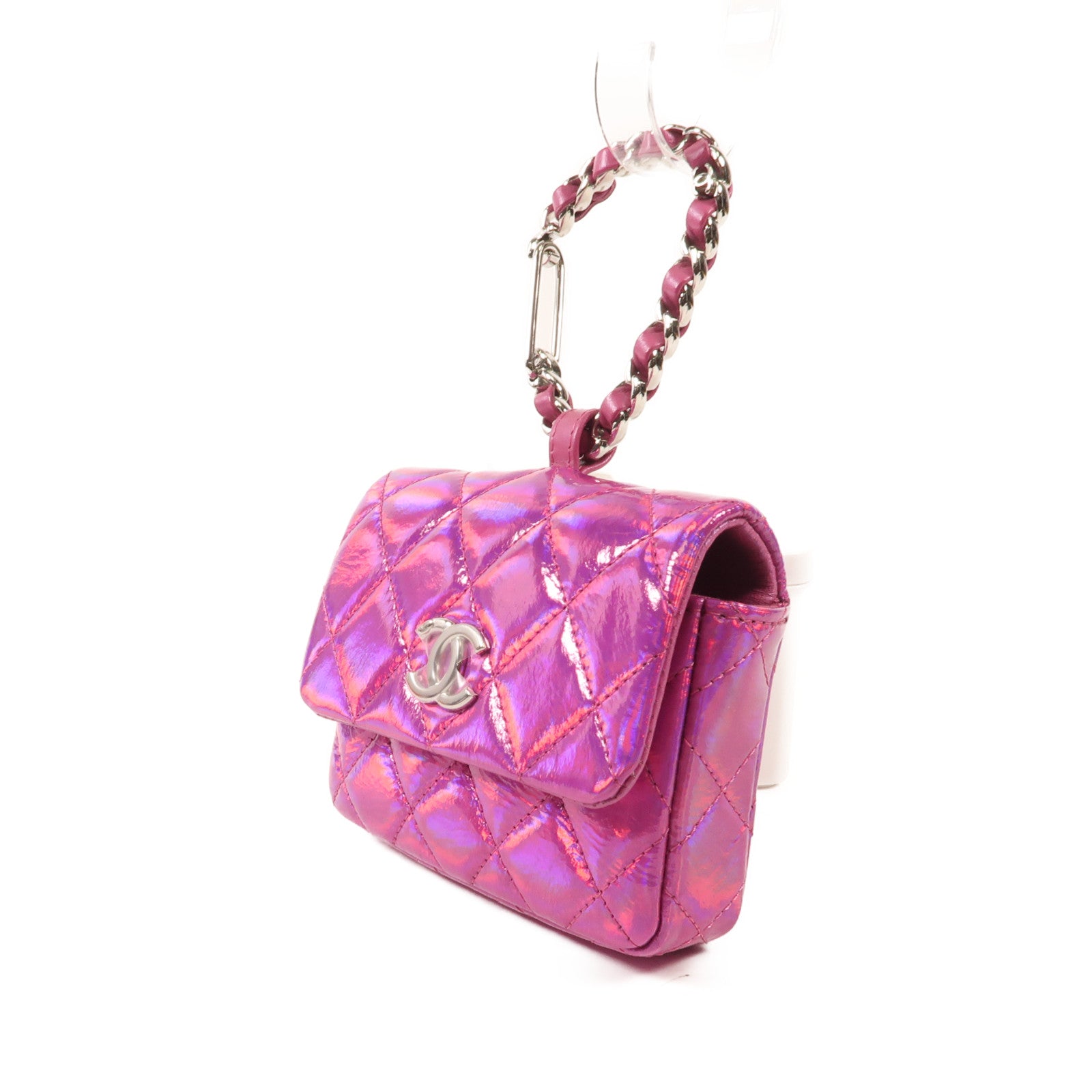 CHANEL 漆皮皮革Handbag銀扣手挽袋