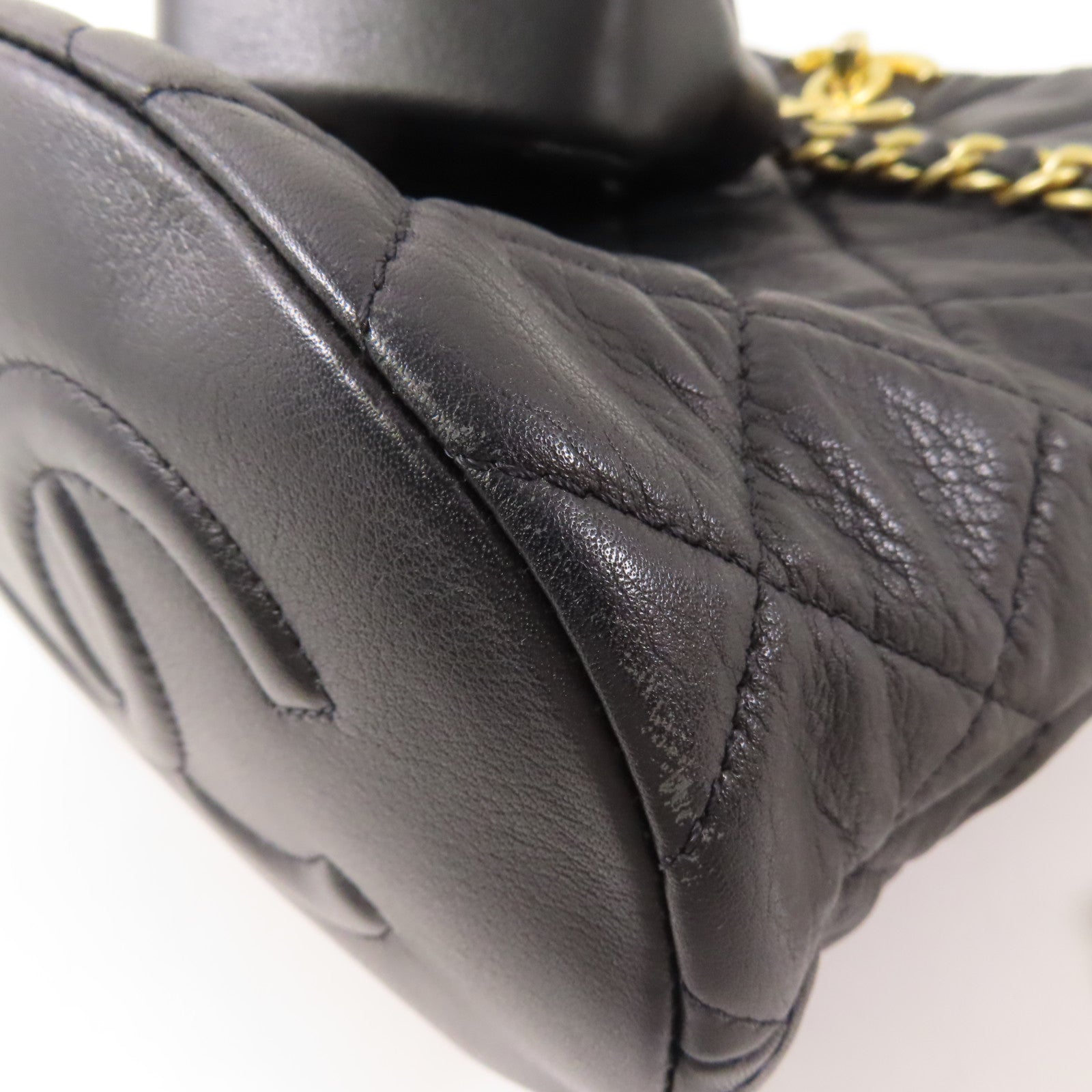 CHANEL 羊皮皮革Bucket Bag金扣鏈帶肩背袋