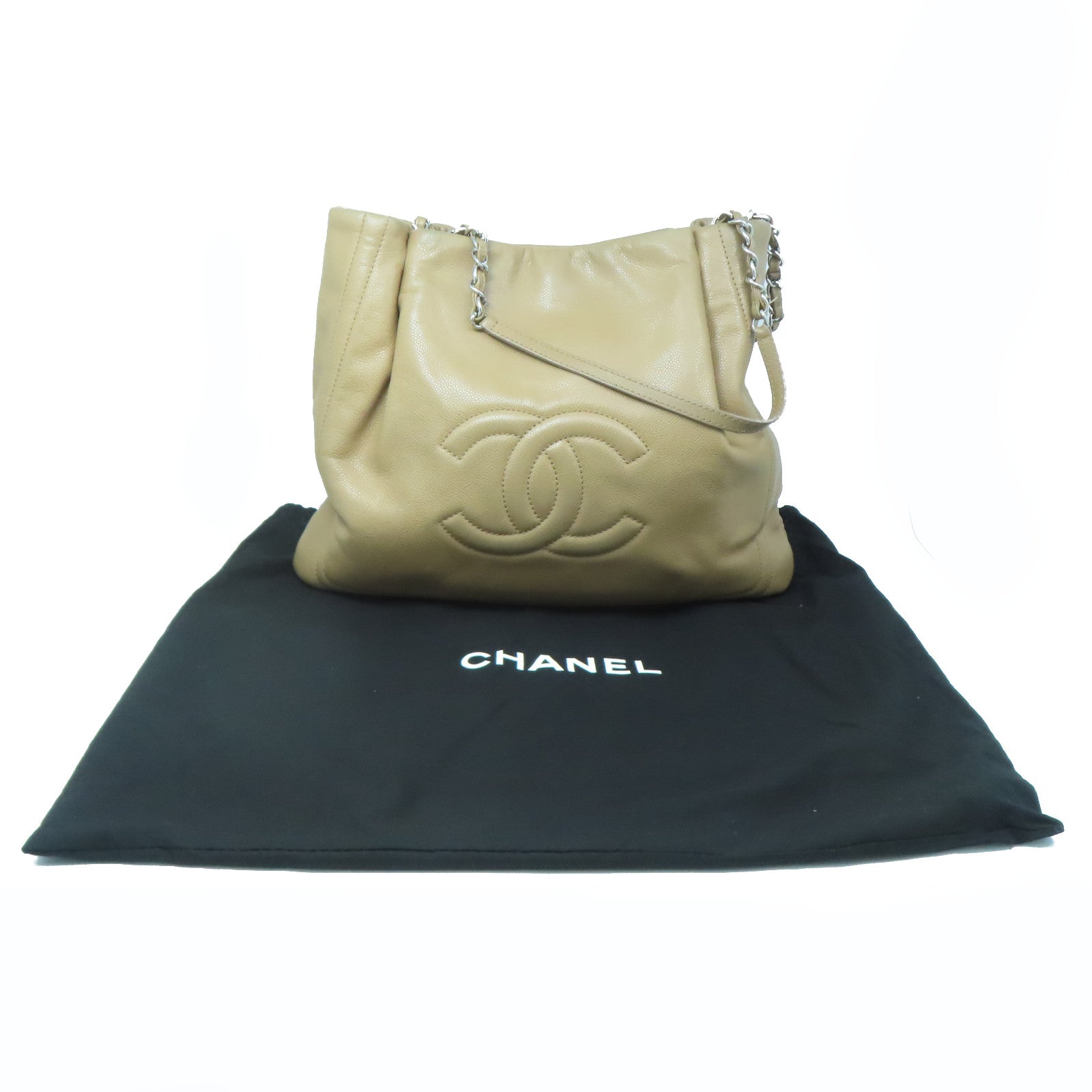 CHANEL cowhide leather Handbag silver buckle chain shoulder shoulder bag brown