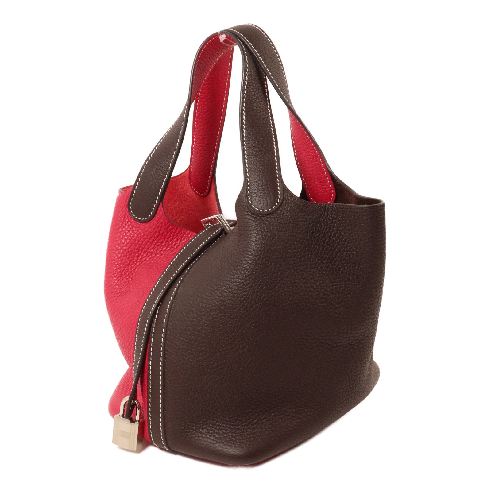 HERMES Clemence皮革Picotin PM手挽袋Rouge Sellier/Framboise