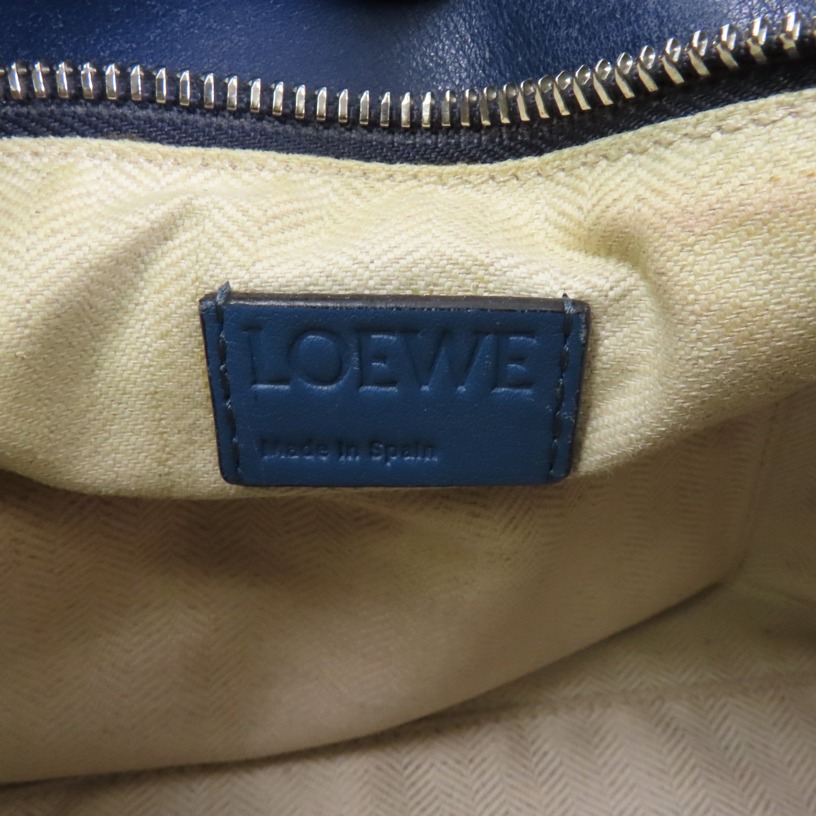 LOEWE 牛皮皮革Puzzle Bag銀扣手挽肩背兩用袋藍色