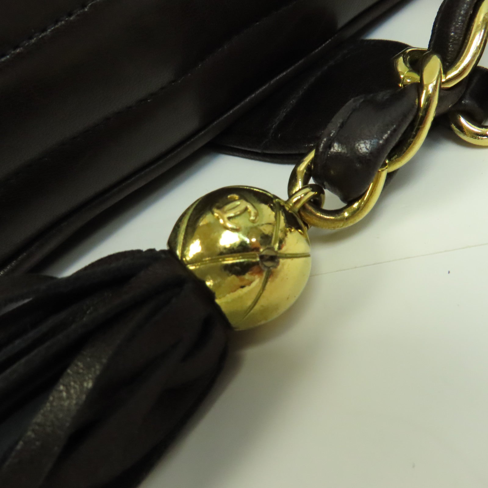 CHANEL 牛皮皮革Vintage Chain Shoulder金扣鏈帶肩背袋啡色