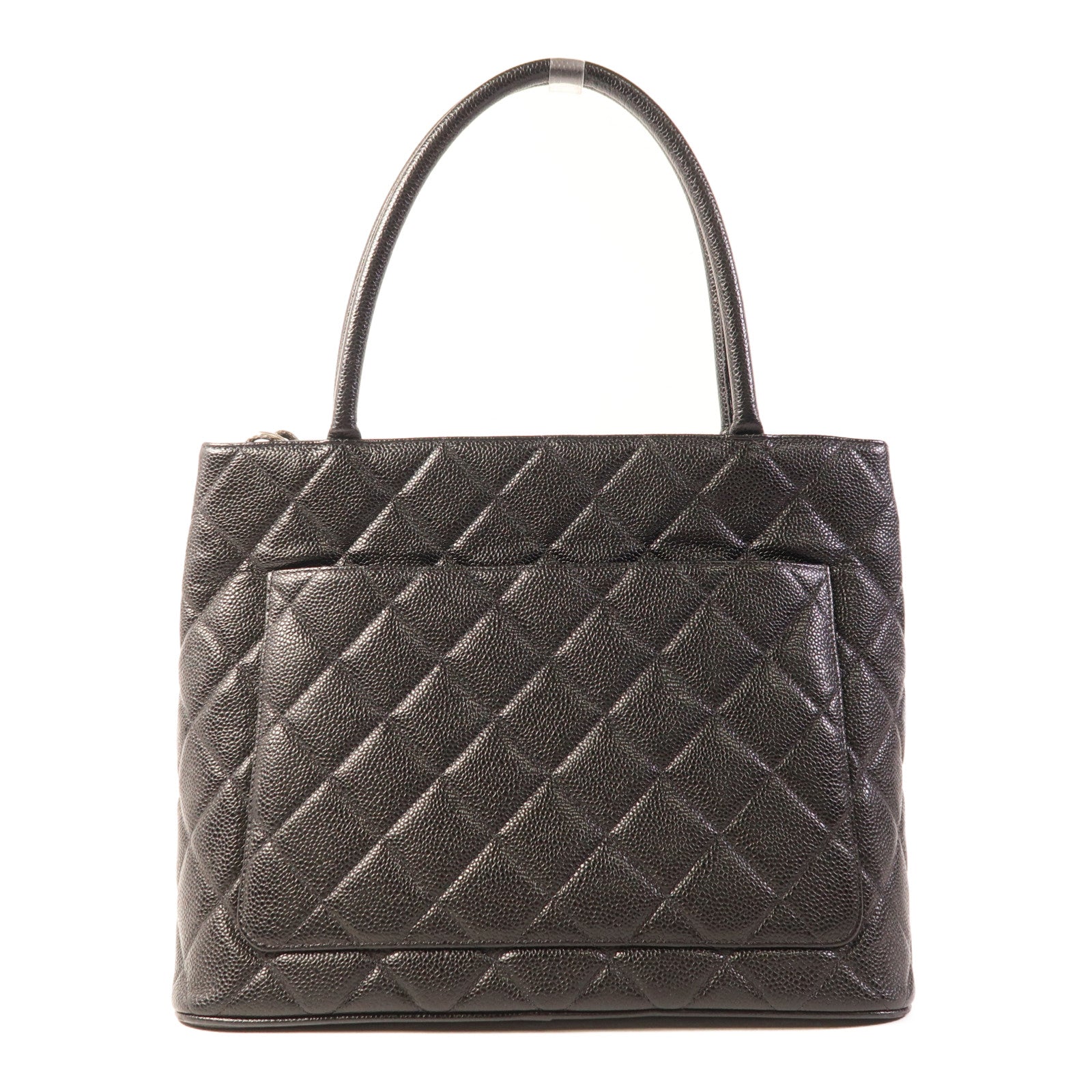CHANEL 牛皮皮革Tote Bag銀扣肩背袋