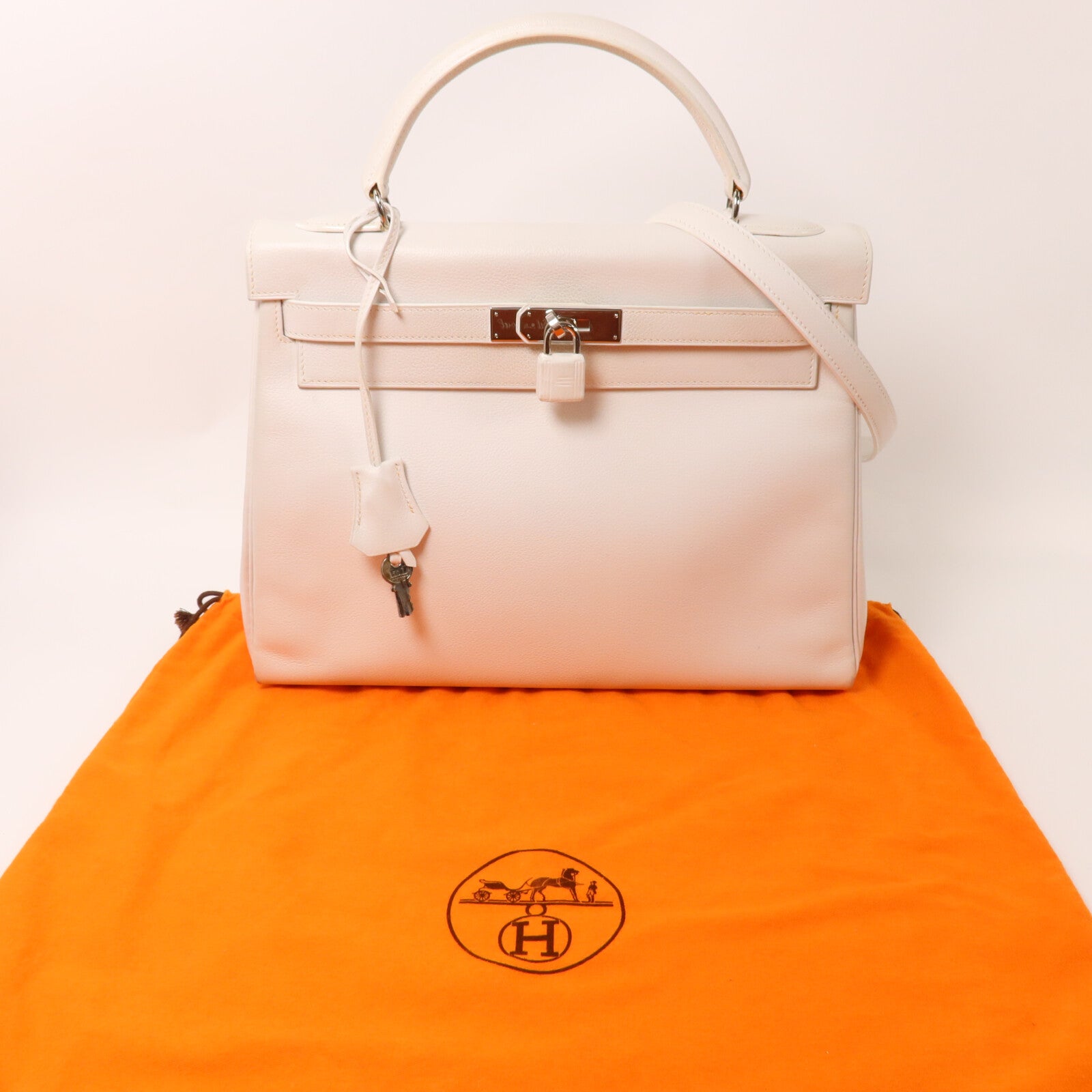 HERMES Evercolor皮革Kelly 32手挽肩背兩用袋Blanc
