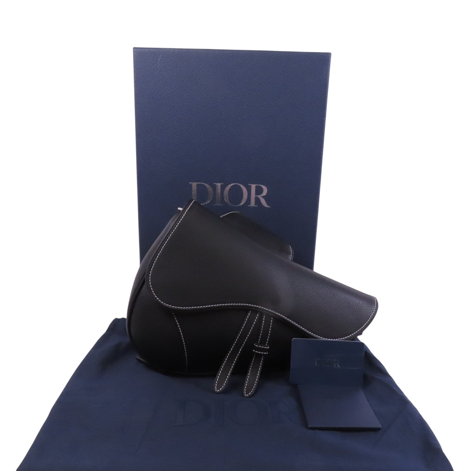 Dior 牛皮皮革Saddle Bag銀扣肩背袋