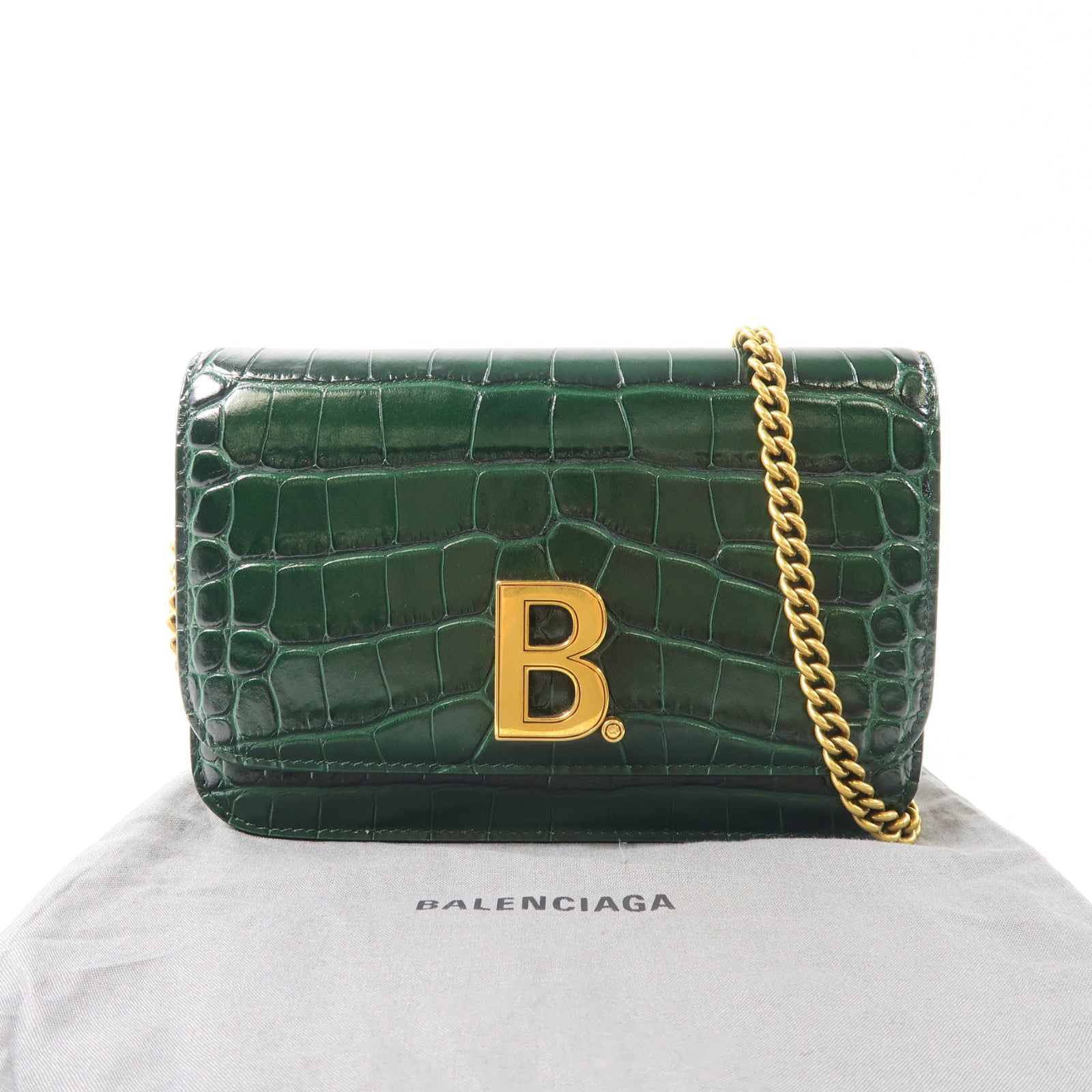 BALENCIAGA 牛皮皮革B.Chain Wallet金扣鏈帶肩背袋綠色