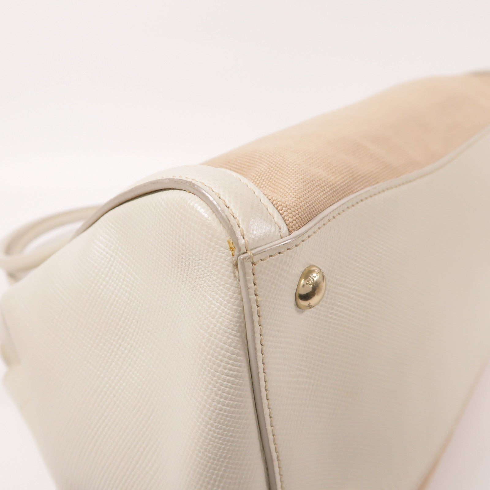 PRADA 帆布/皮革Tote Bag金扣手挽袋