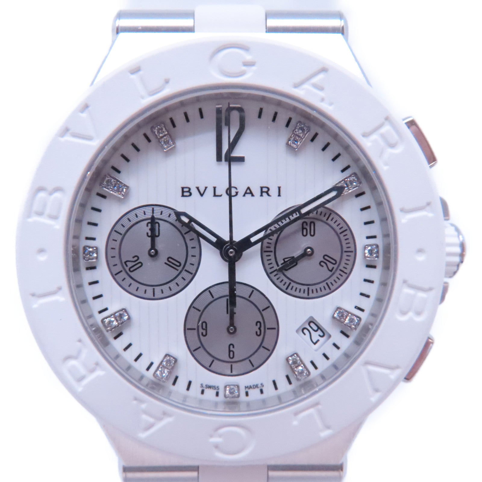 BVLGARI Diagono 40mm不鏽鋼/橡膠帶手錶自動機芯白色