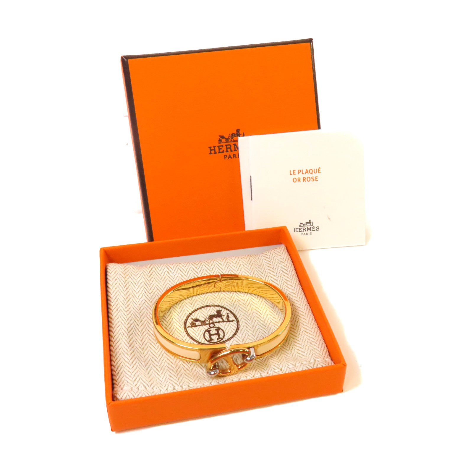 HERMES 金屬/琺瑯Mini Clic Chaine D'Ancre Bracelet金扣手鐲杏色/金色