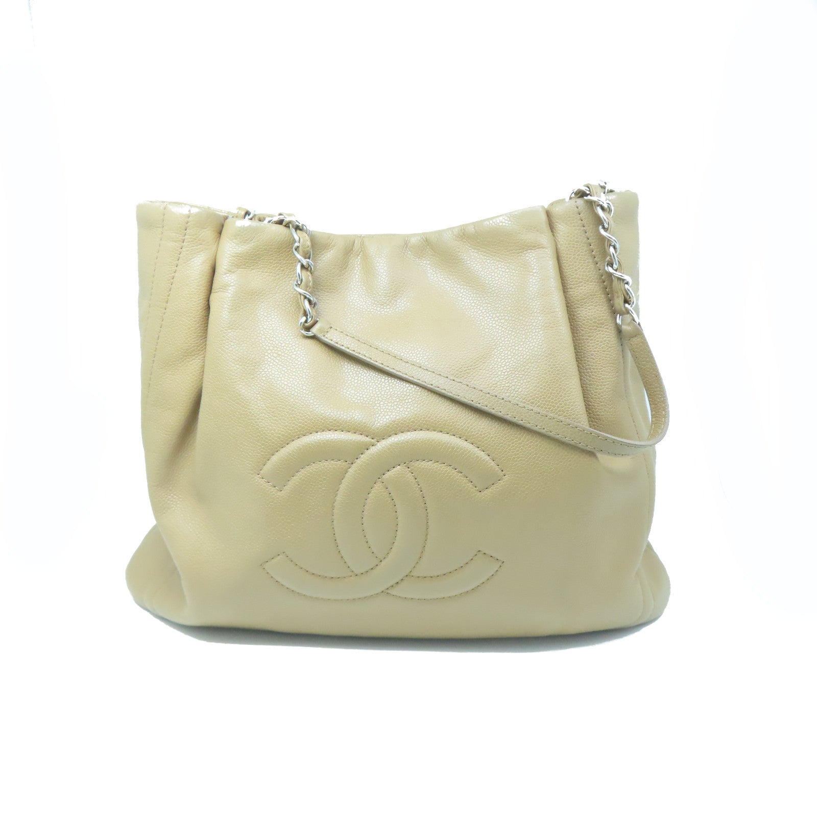 CHANEL cowhide leather Handbag silver buckle chain shoulder shoulder bag brown