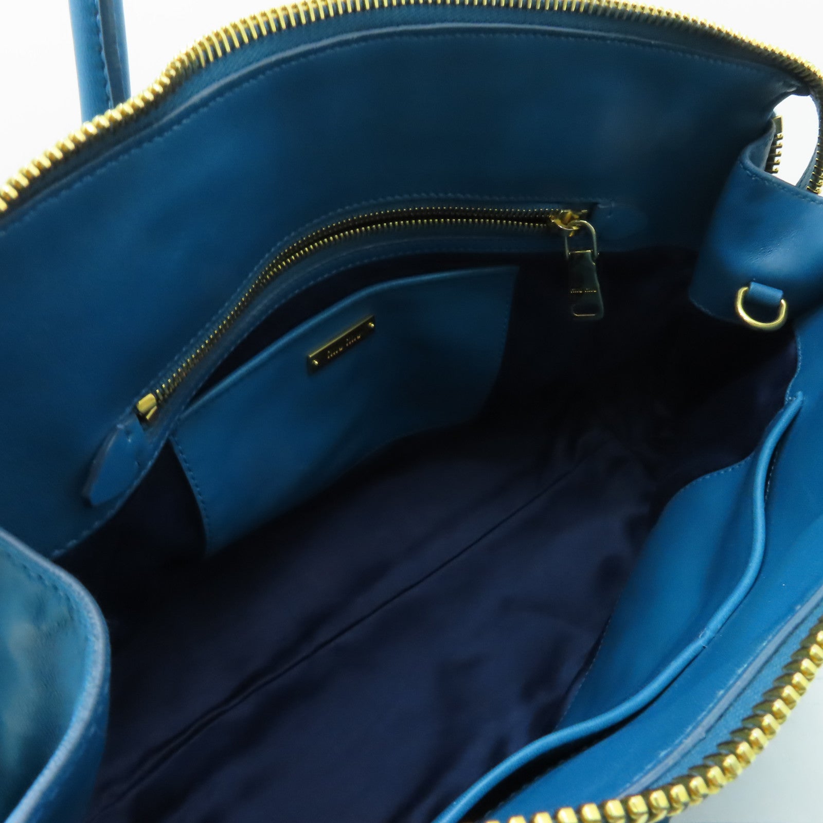 Miu Miu 【激減優惠】牛皮皮革2way Shoulder Bag金扣手挽肩背兩用袋藍色
