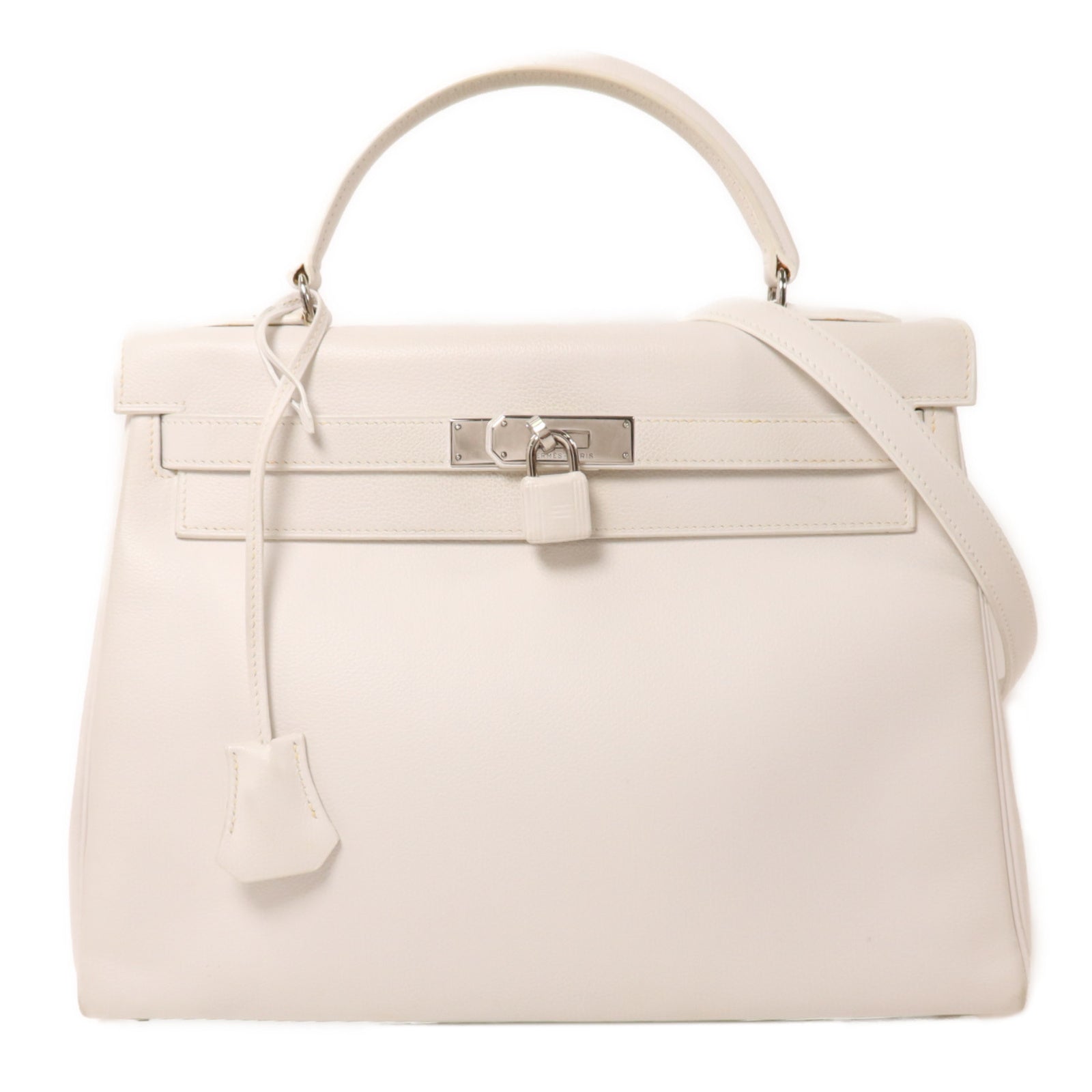 HERMES Evercolor皮革Kelly 32手挽肩背兩用袋Blanc