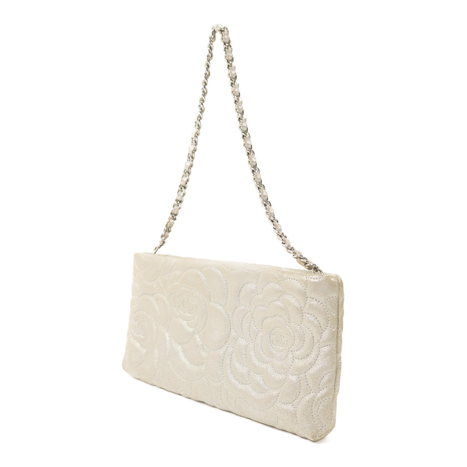 CHANEL 【激減優惠】羊皮皮革Cameolla Flower Pouch銀扣鏈帶肩背袋
