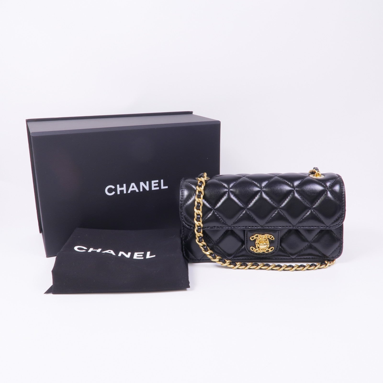 CHANEL 牛皮皮革Chain Shoulder Bag金扣鏈帶肩背袋