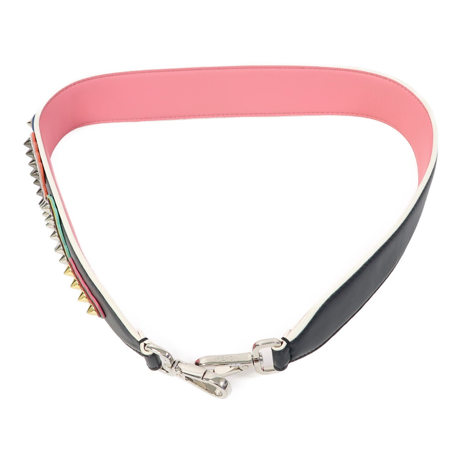 FENDI 牛皮皮革Shoulder Strap銀扣肩背帶黑色