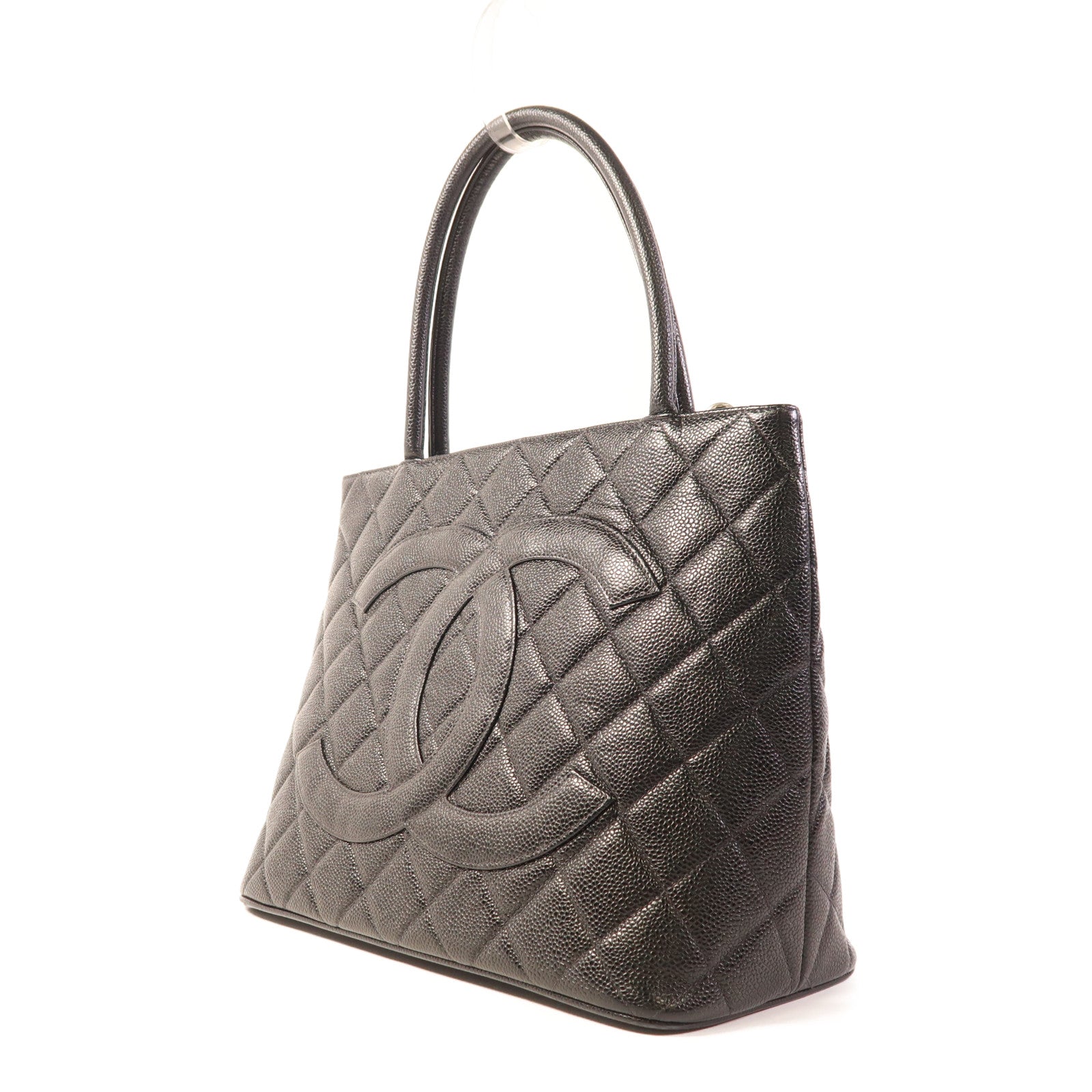 CHANEL 牛皮皮革Tote Bag銀扣肩背袋