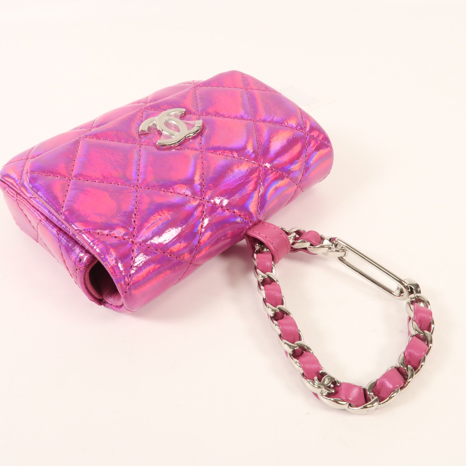 CHANEL 漆皮皮革Handbag銀扣手挽袋