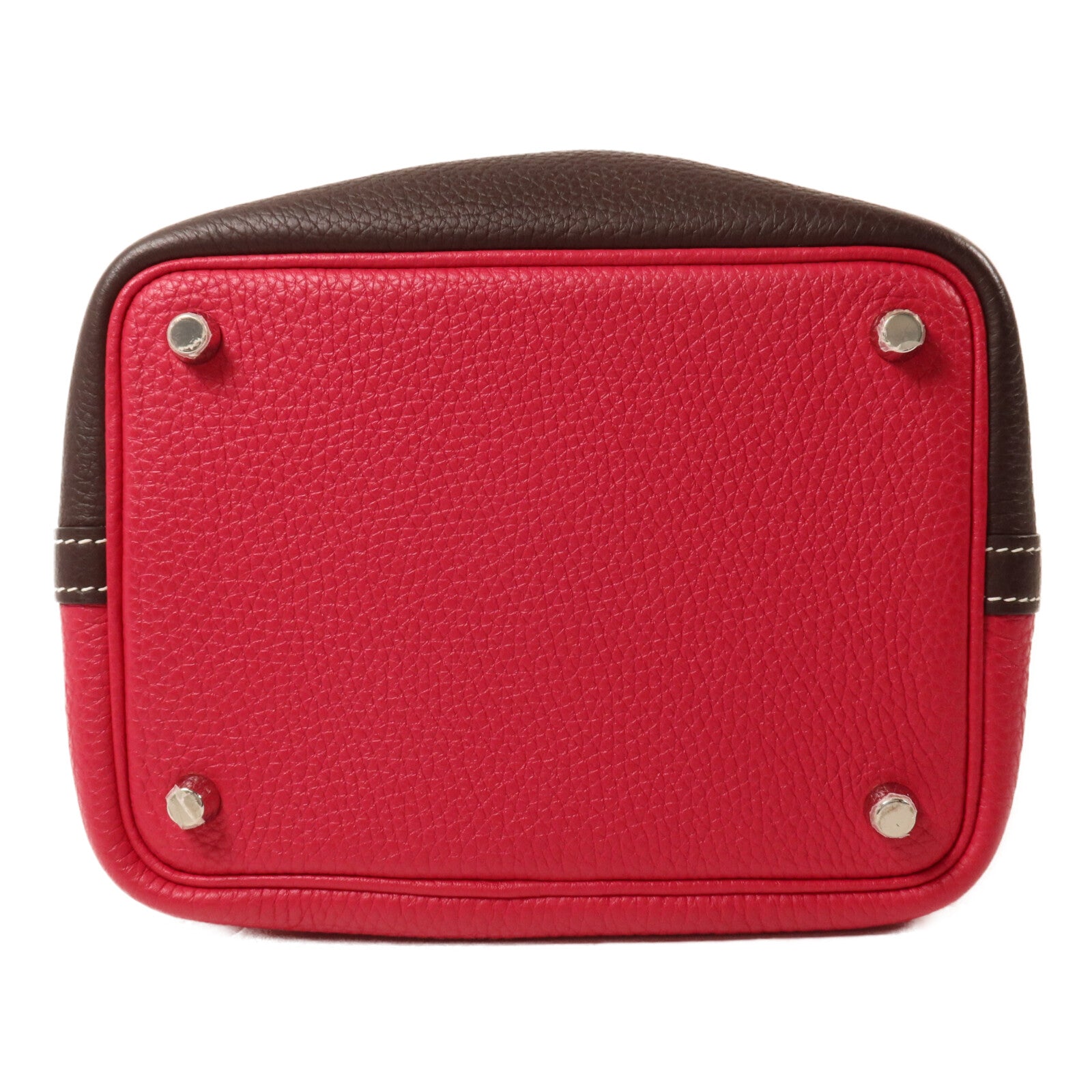 HERMES Clemence皮革Picotin PM手挽袋Rouge Sellier/Framboise
