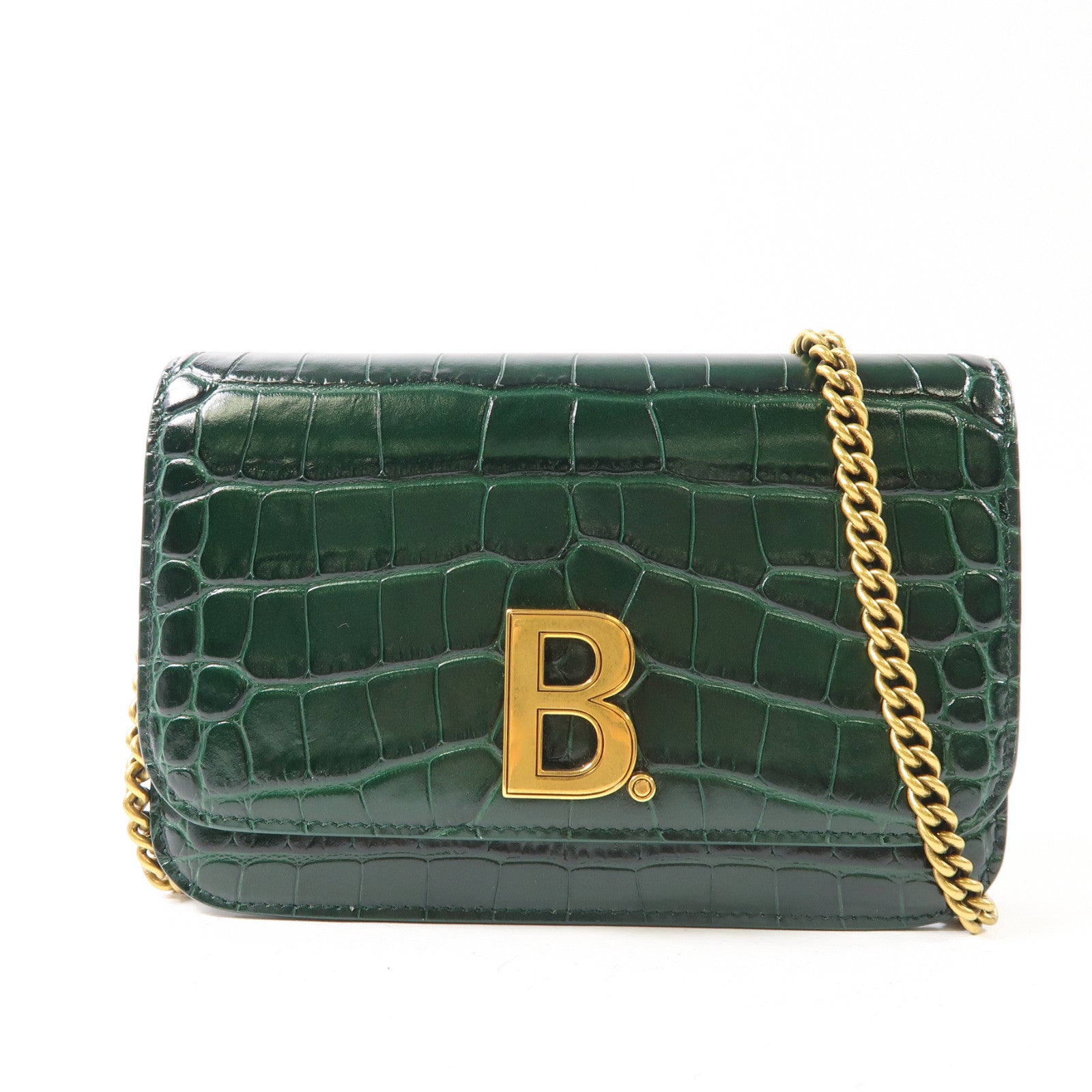 BALENCIAGA 牛皮皮革B.Chain Wallet金扣鏈帶肩背袋綠色