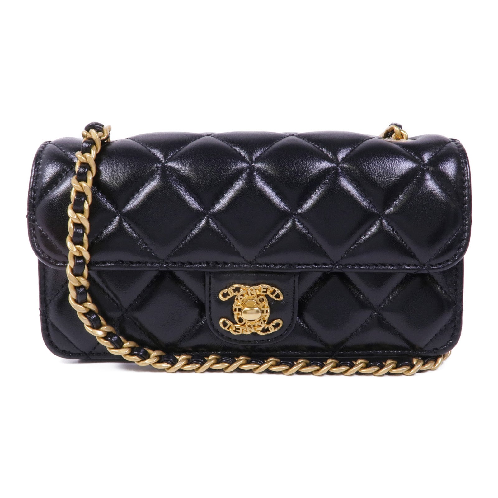 CHANEL 牛皮皮革Chain Shoulder Bag金扣鏈帶肩背袋