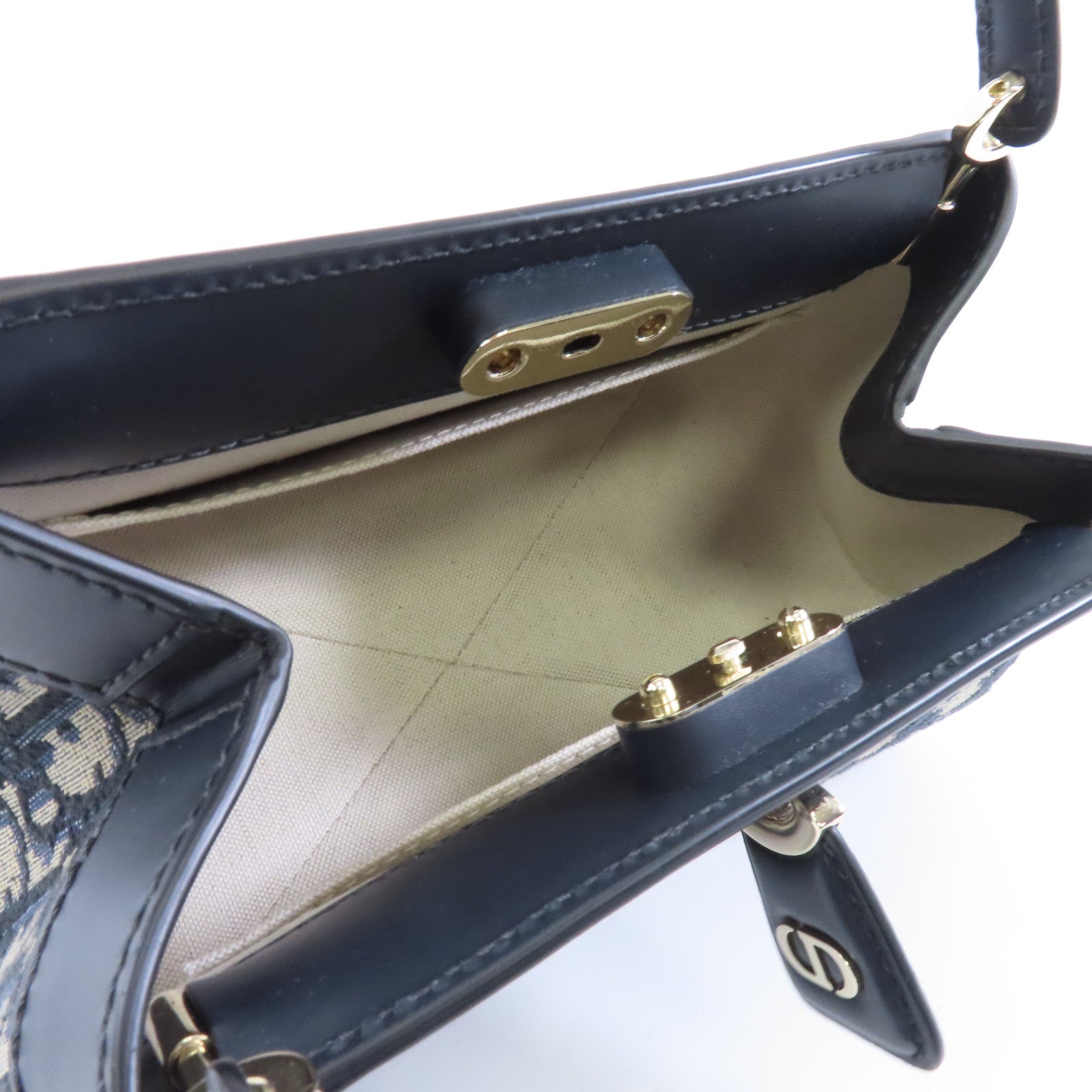 Dior 塗層帆布Small Key Bag金扣手挽袋藍色