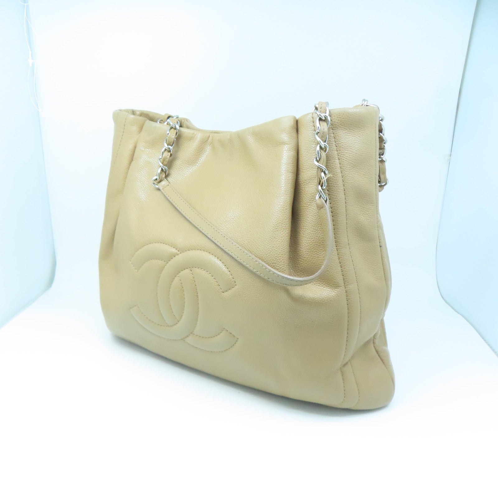 CHANEL cowhide leather Handbag silver buckle chain shoulder shoulder bag brown