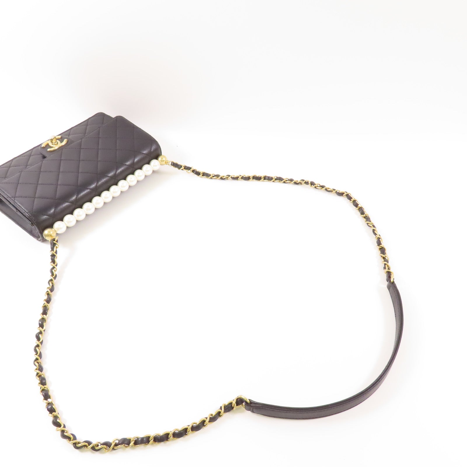 CHANEL 牛皮皮革Chain Shoulder金扣鏈帶肩背袋
