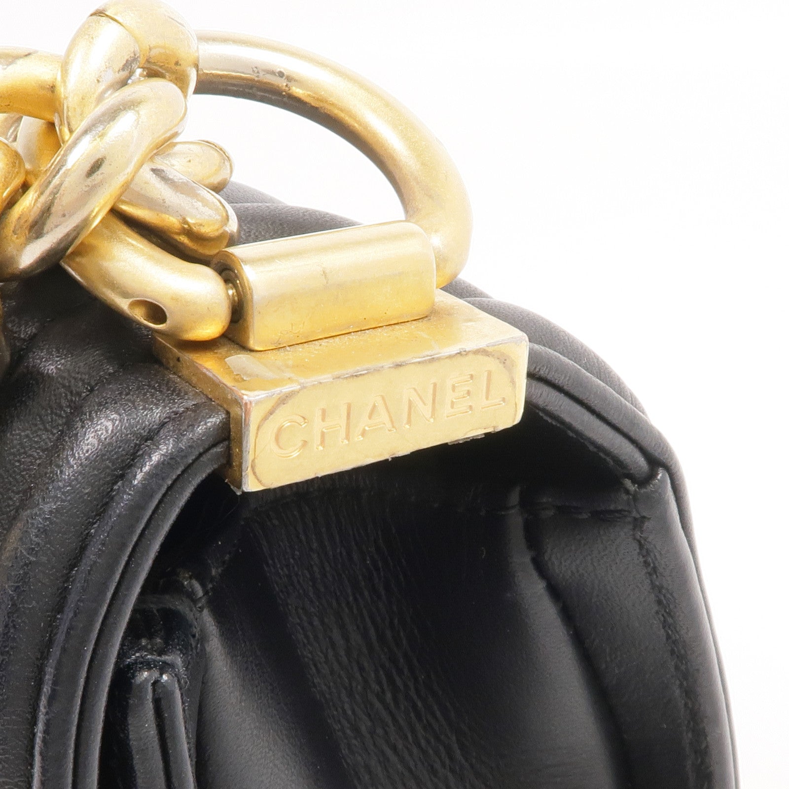 CHANEL 羊皮皮革Boy 20金扣鏈帶肩背袋