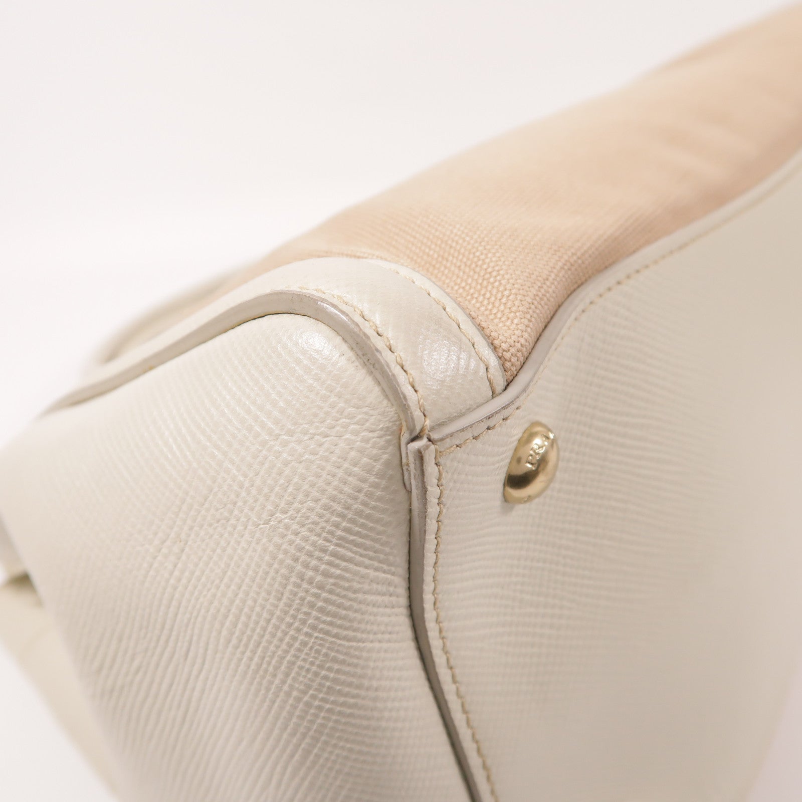 PRADA 帆布/皮革Tote Bag金扣手挽袋