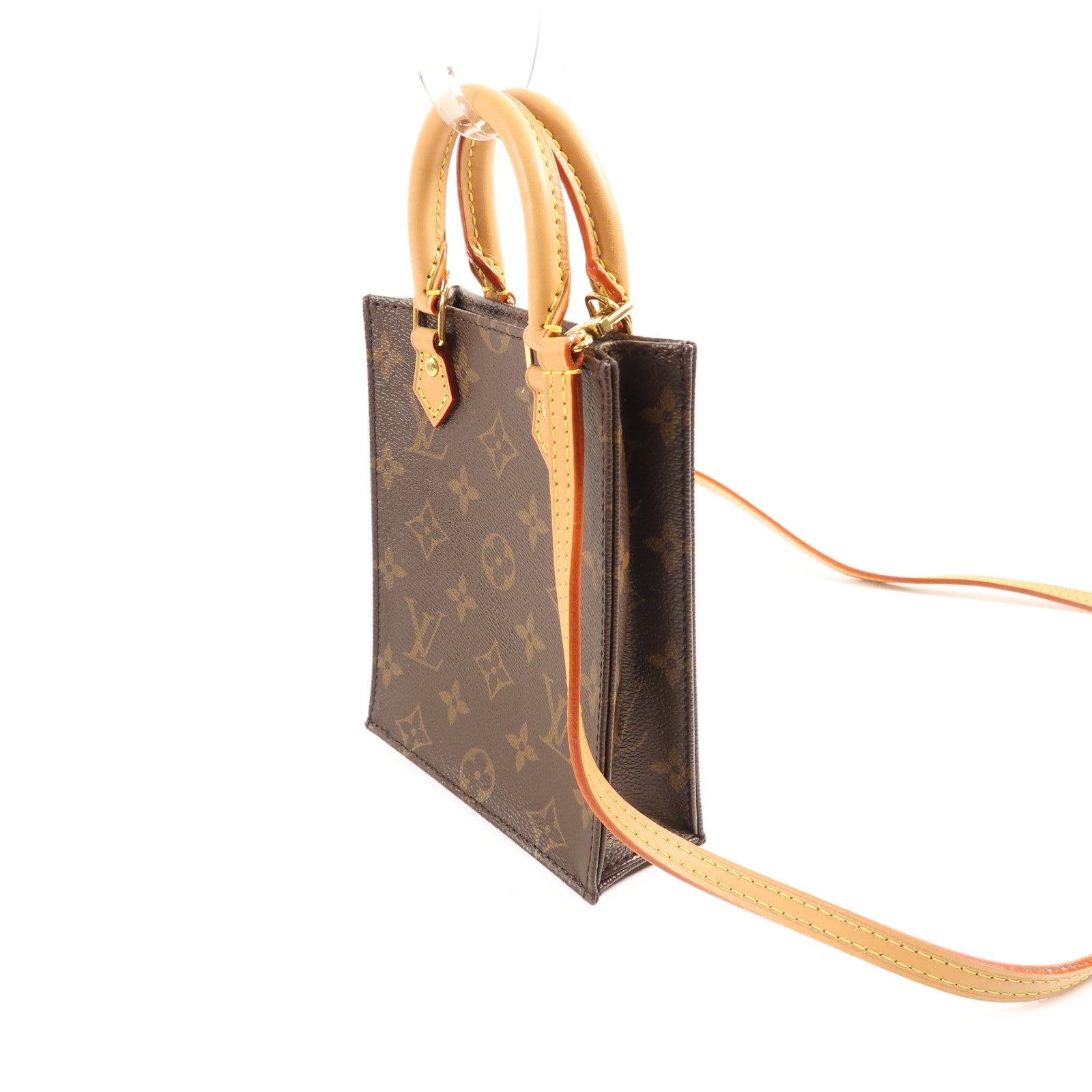 LOUIS VUITTON Monogram Petit Sac Plat金扣手挽肩背兩用袋