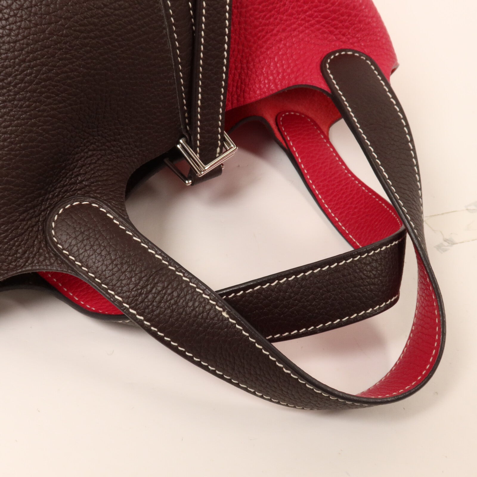 HERMES Clemence皮革Picotin PM手挽袋Rouge Sellier/Framboise