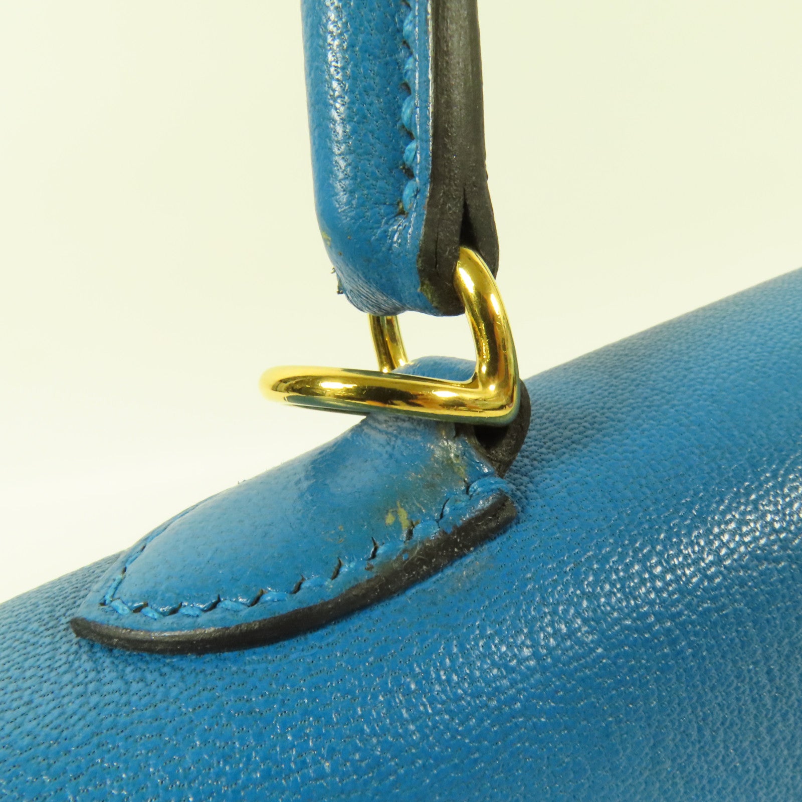 HERMES Chevre皮革Kelly 25金扣手挽肩背兩用袋Blue Zanzibar