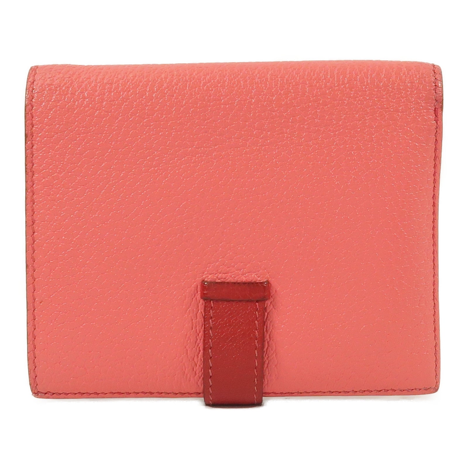 HERMES Chevre皮革Bearn Compact Wallet錢包Rose Lipstick/Rouge Casaque