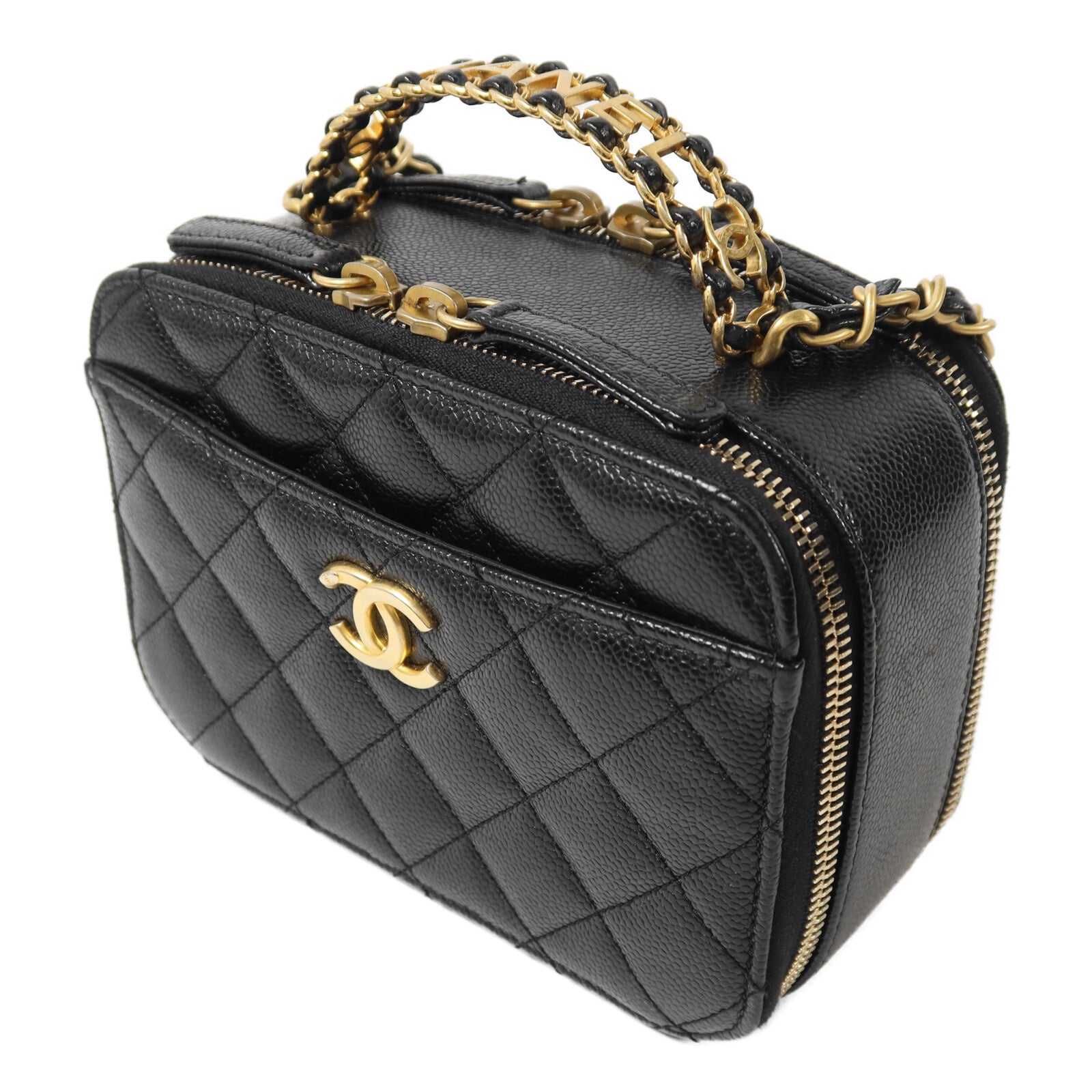 CHANEL 牛皮皮革Vanity Case鏈帶手挽肩背兩用袋