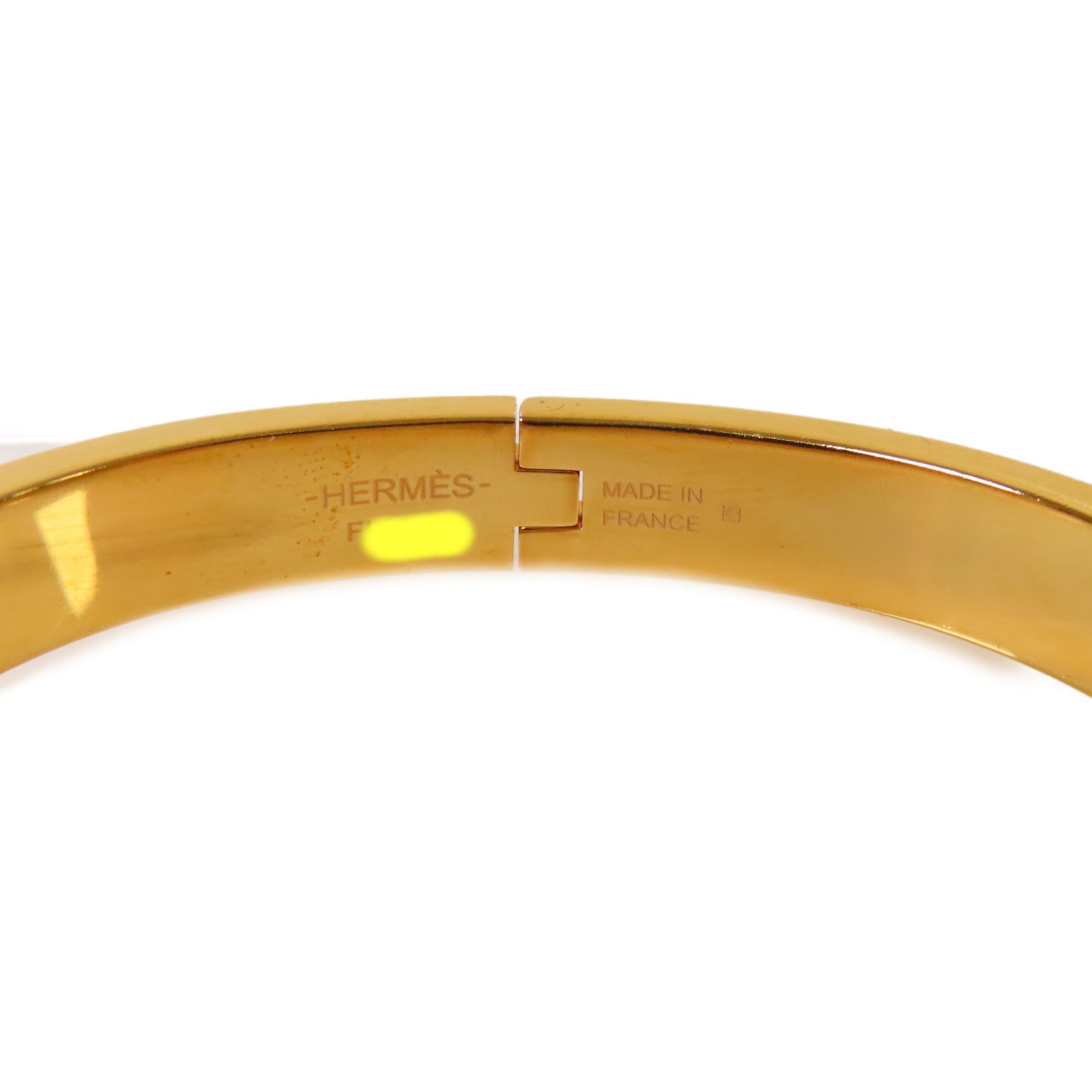 HERMES 金屬/琺瑯Mini Clic Chaine D'Ancre Bracelet金扣手鐲杏色/金色