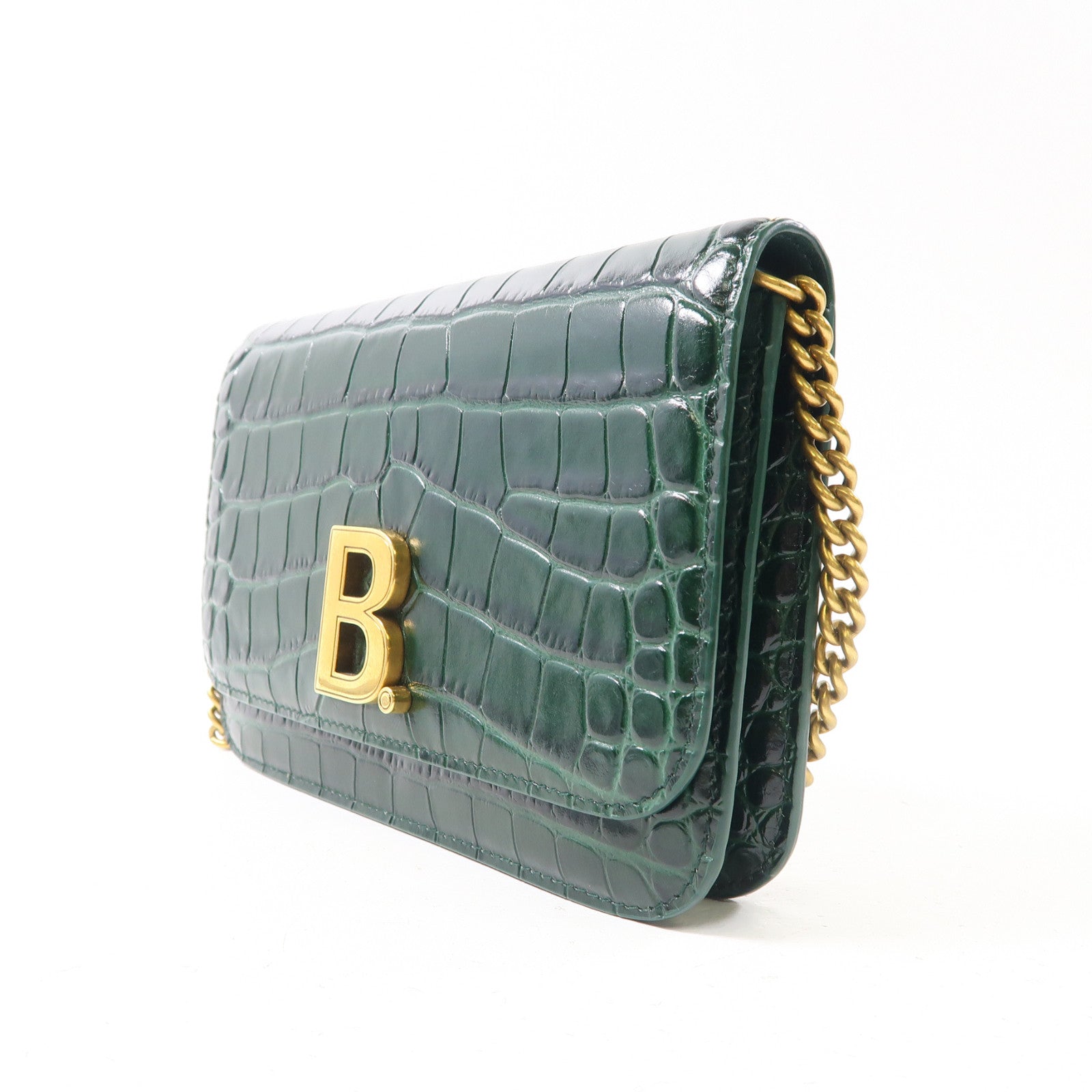 BALENCIAGA 牛皮皮革B.Chain Wallet金扣鏈帶肩背袋綠色