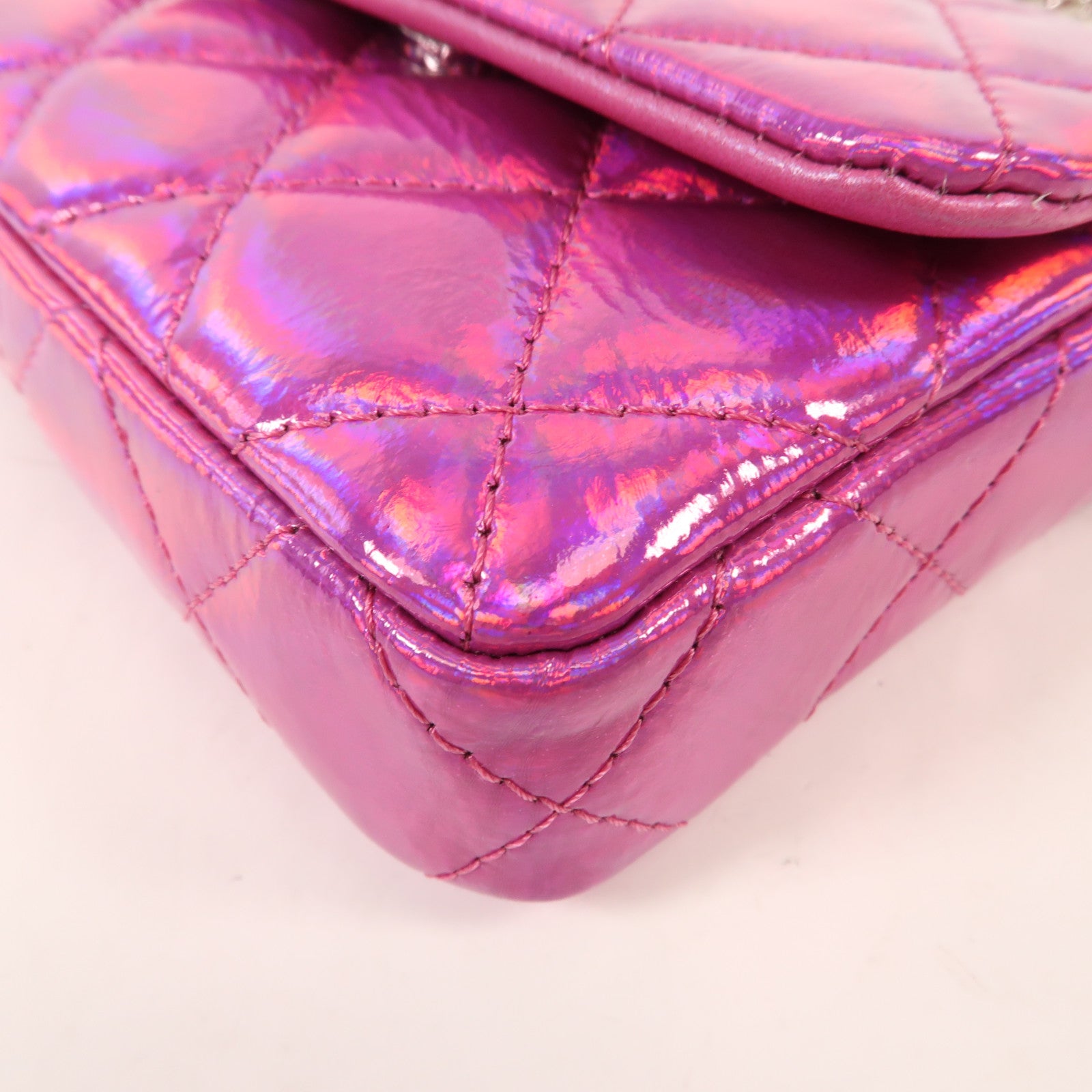 CHANEL 漆皮皮革Handbag銀扣手挽袋