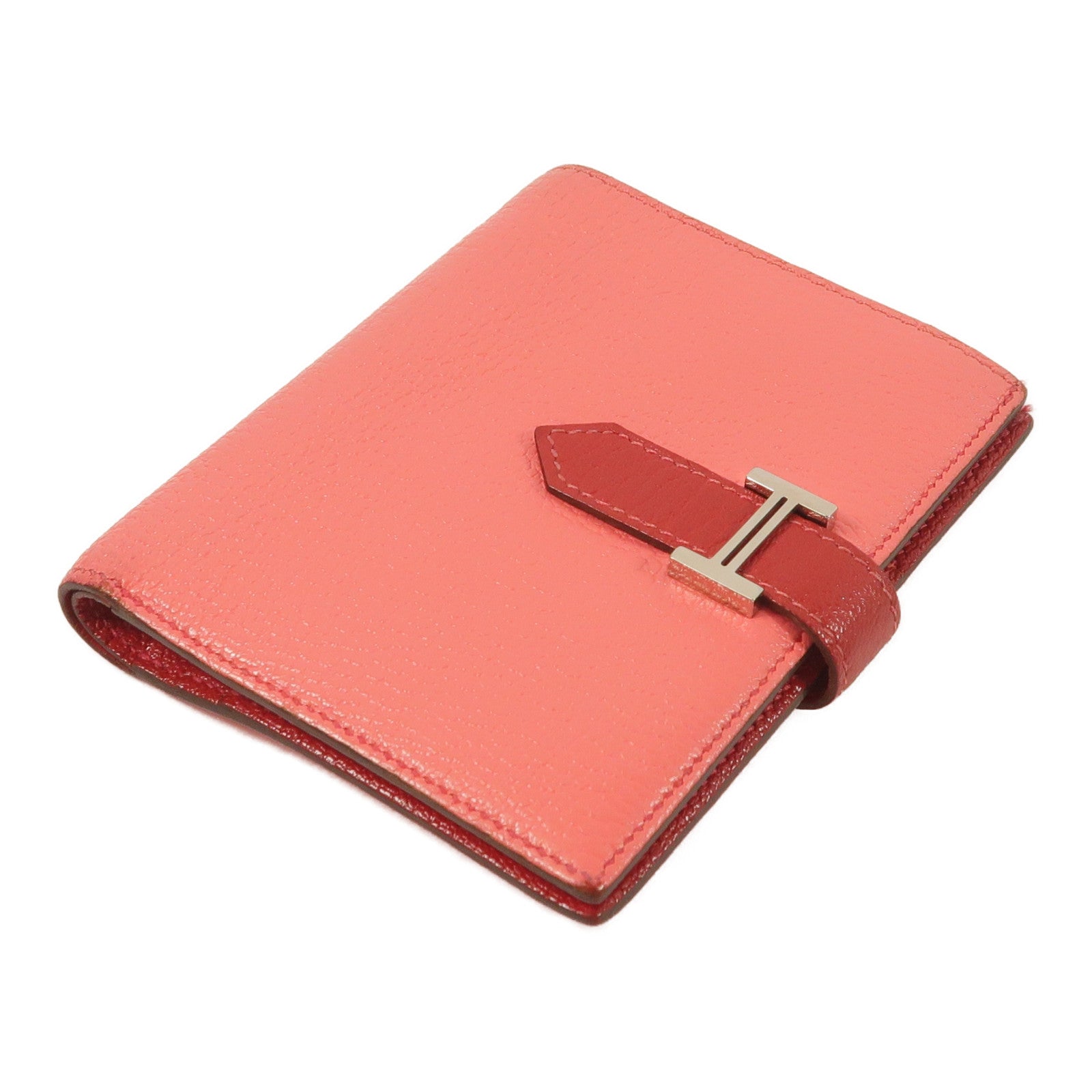HERMES Chevre皮革Bearn Compact Wallet錢包Rose Lipstick/Rouge Casaque