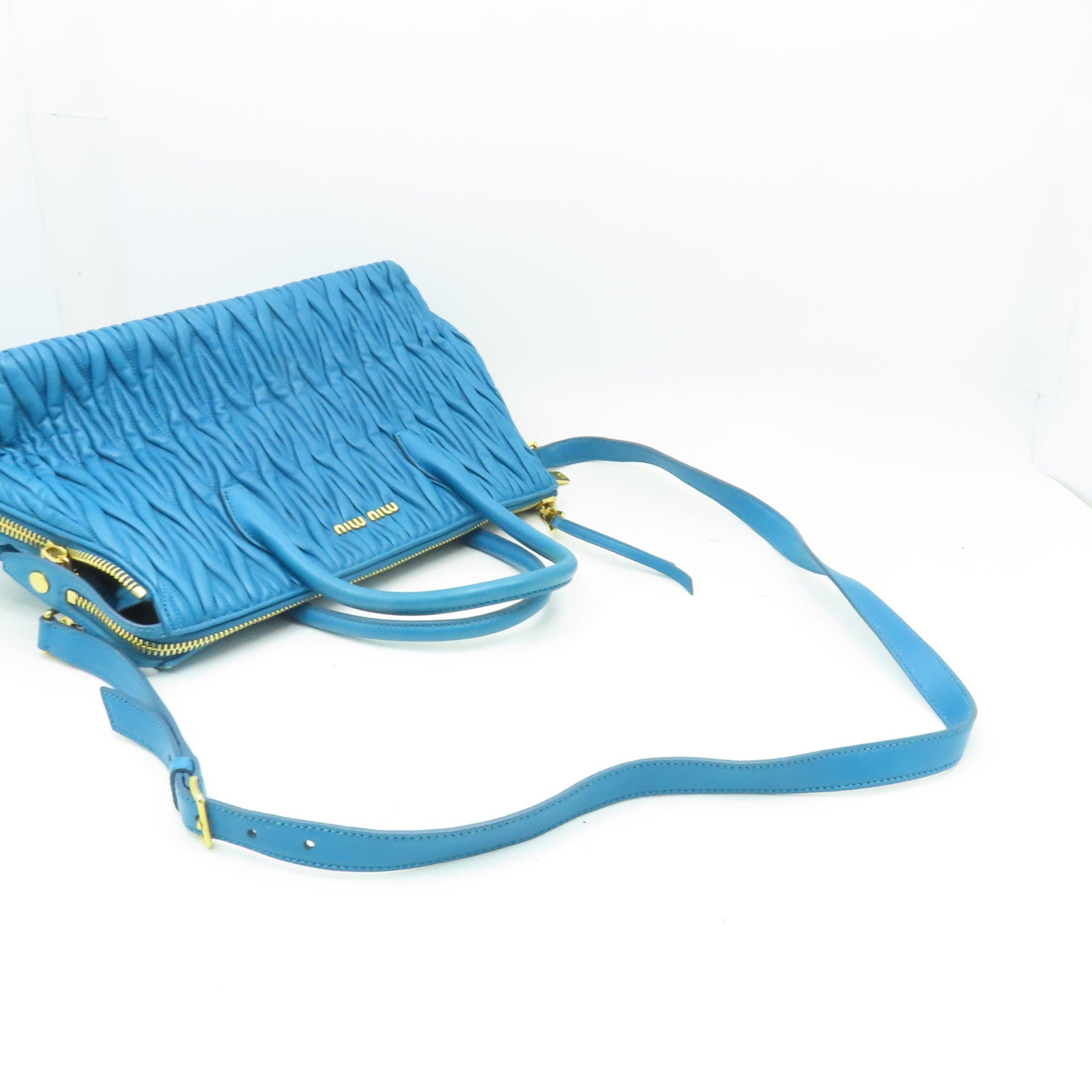 Miu Miu 【激減優惠】牛皮皮革2way Shoulder Bag金扣手挽肩背兩用袋藍色